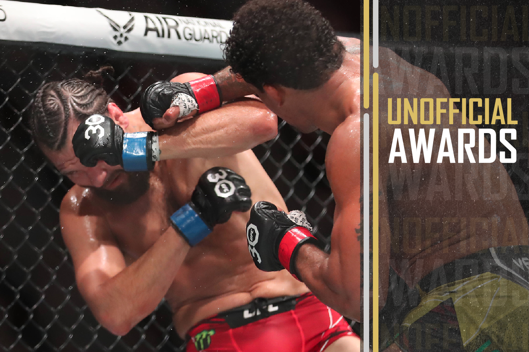 Gilbert Burns punches Jorge Masvidal in their welterweight fight during the UFC 287 event at Kaseya Center on April 8, 2023 in Miami, FL