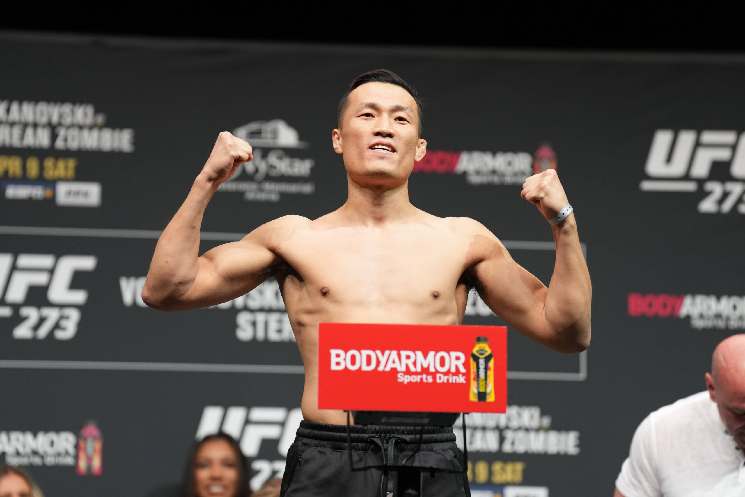 Chan Sung Jung, a.k.a. The Korean Zombie at ceremonial weigh-ins for UFC 273.