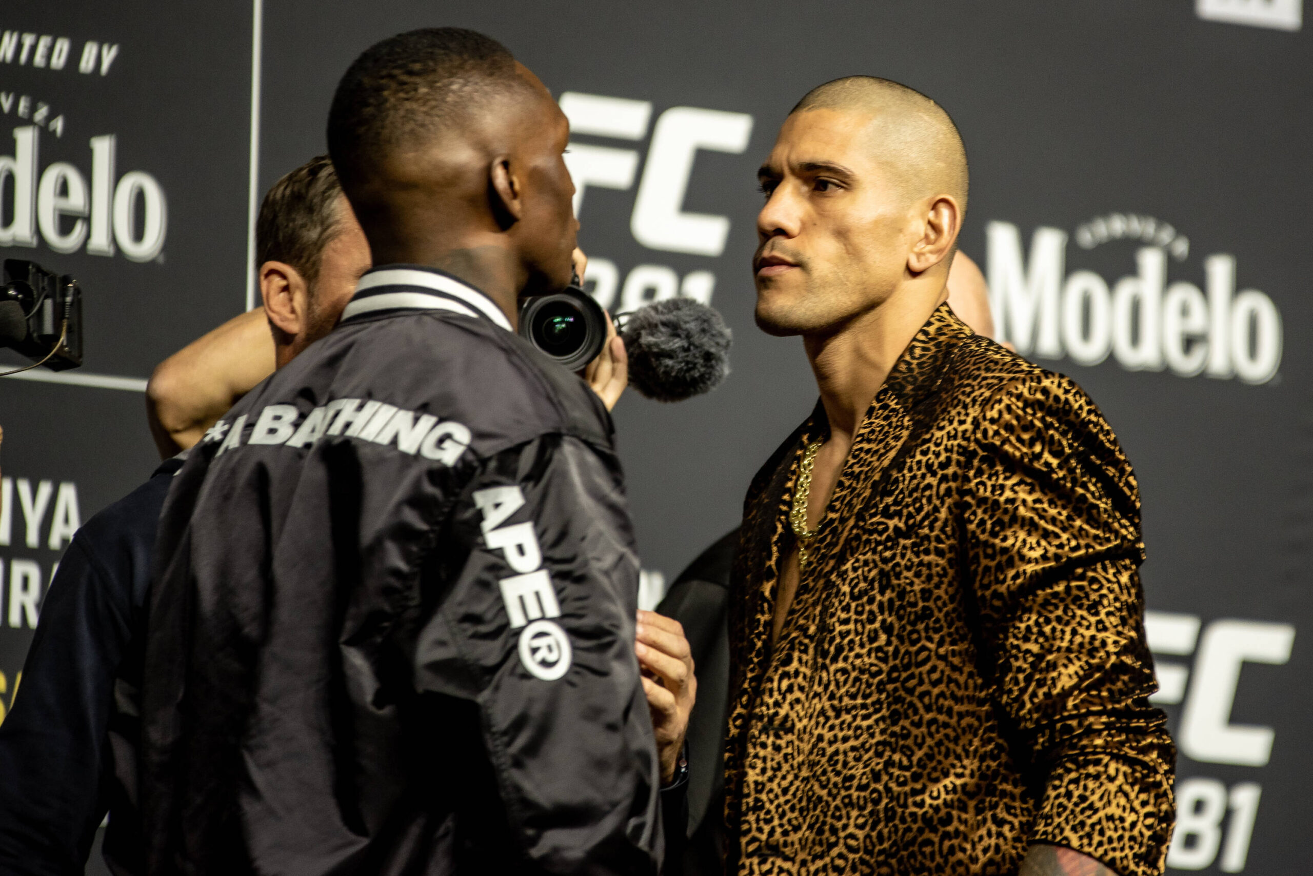 Israel Adesanya faces off with Alex Pereira before UFC 281. The pair will fight again at UFC 287.