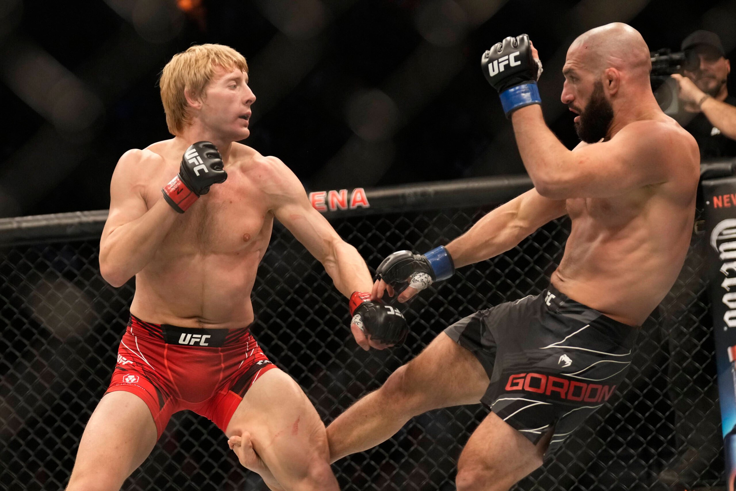 Paddy Pimblett and Jared Gordon at UFC 282 in December.