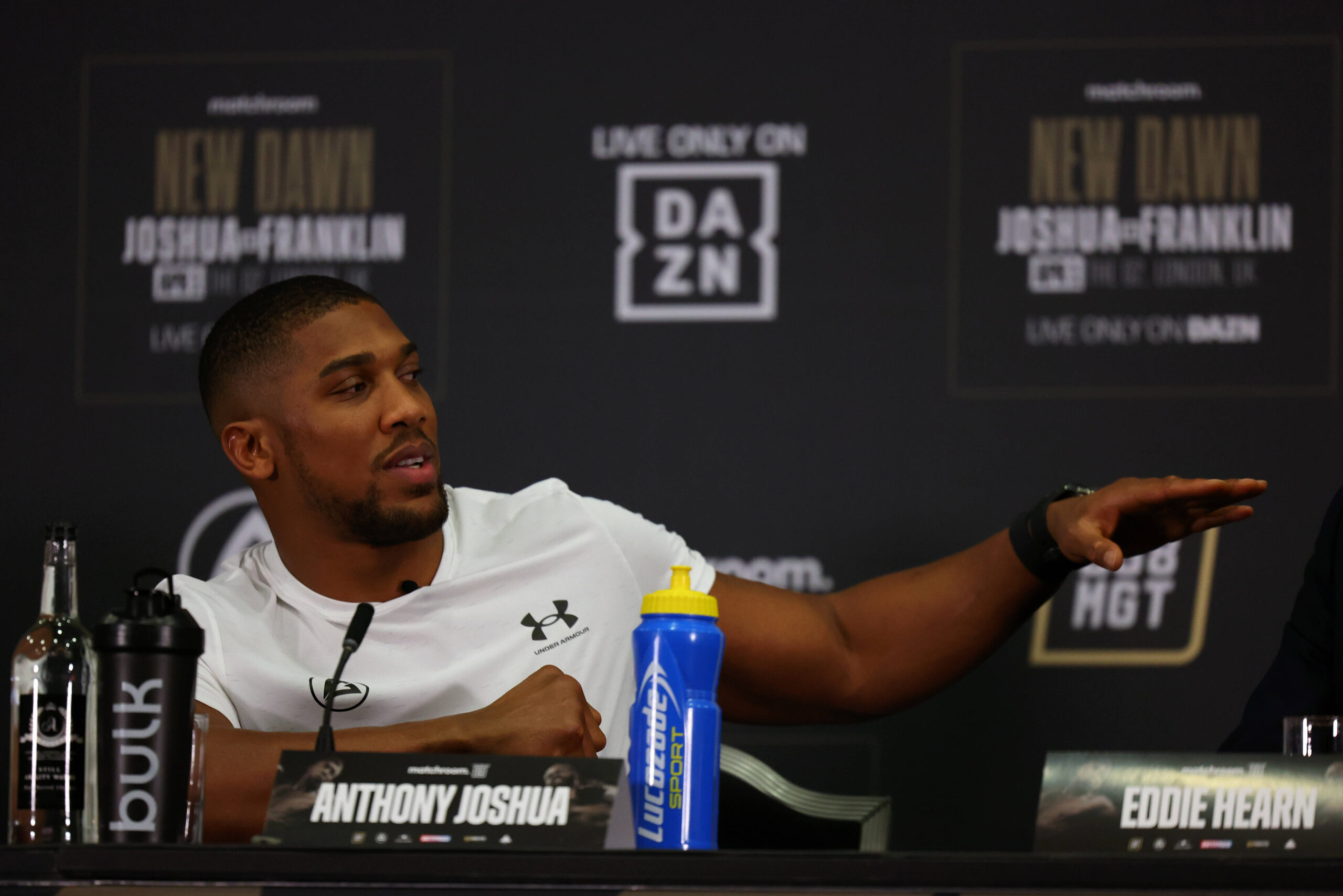 Anthony Joshua talks to reporters at his pre-fight presser.