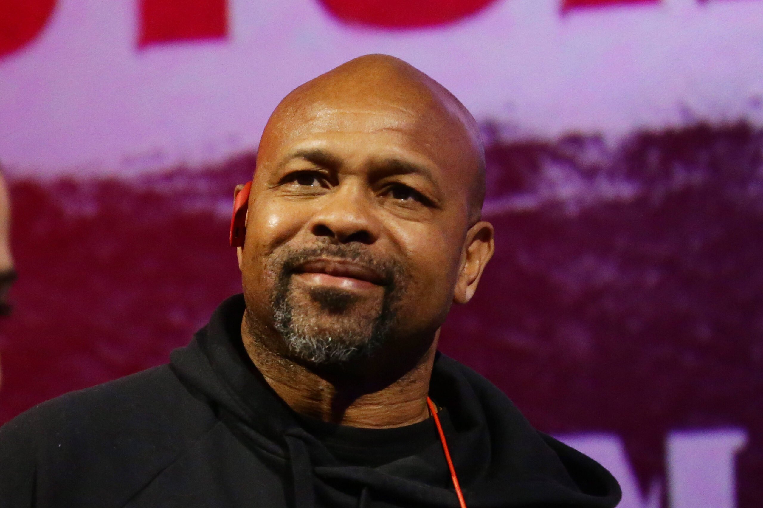 Roy Jones Jr. addresses the crowd at a 2023 boxing event.