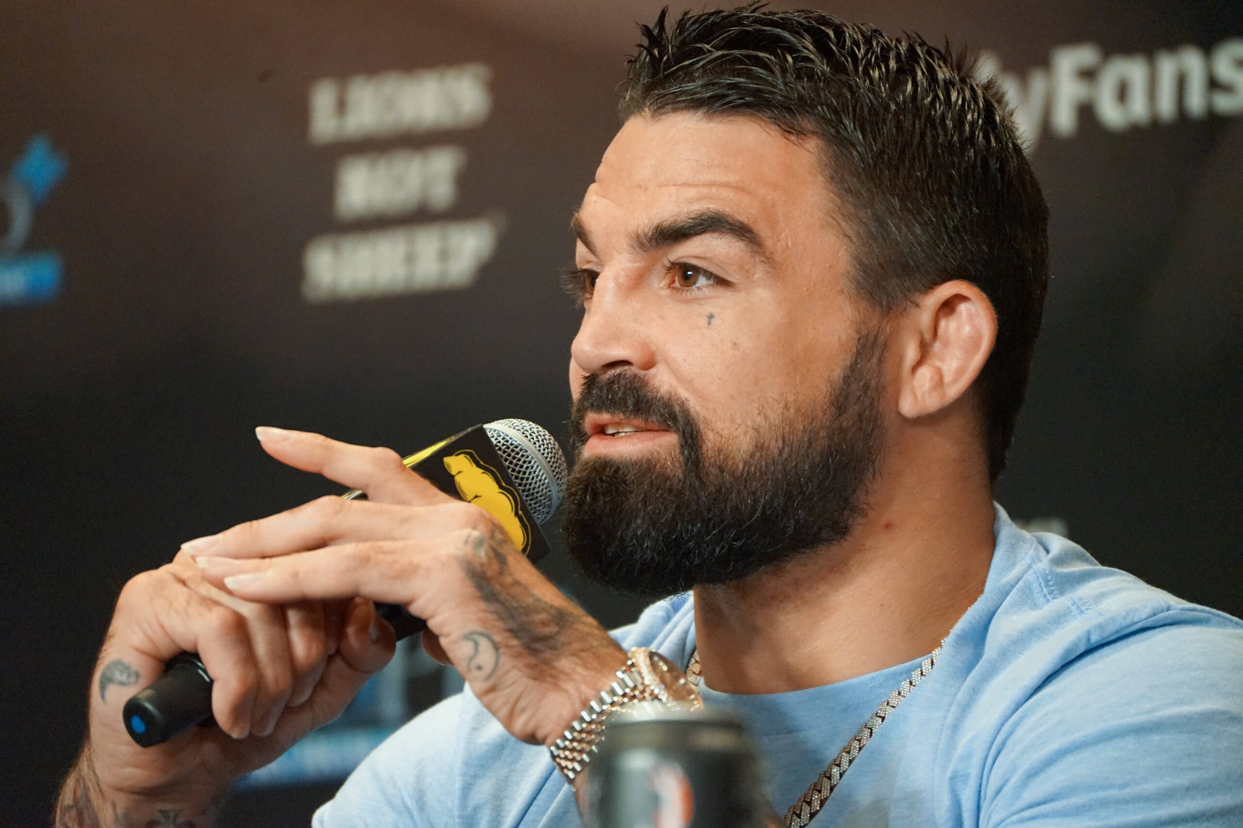 Mike Perry speaking at the BFKC 41 pre-fight press conference.