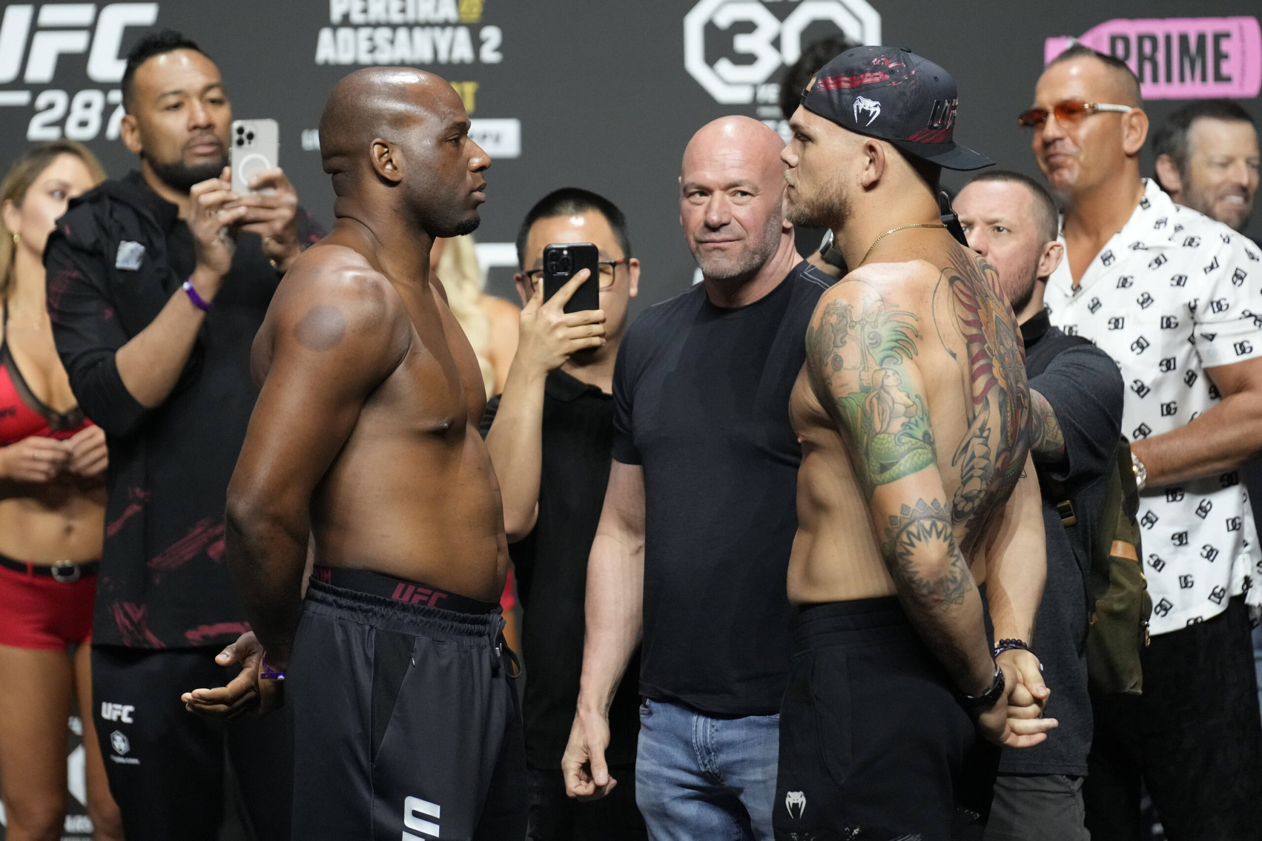 Karl Williams and Chase Sherman at the official weigh-ins for UFC 287.