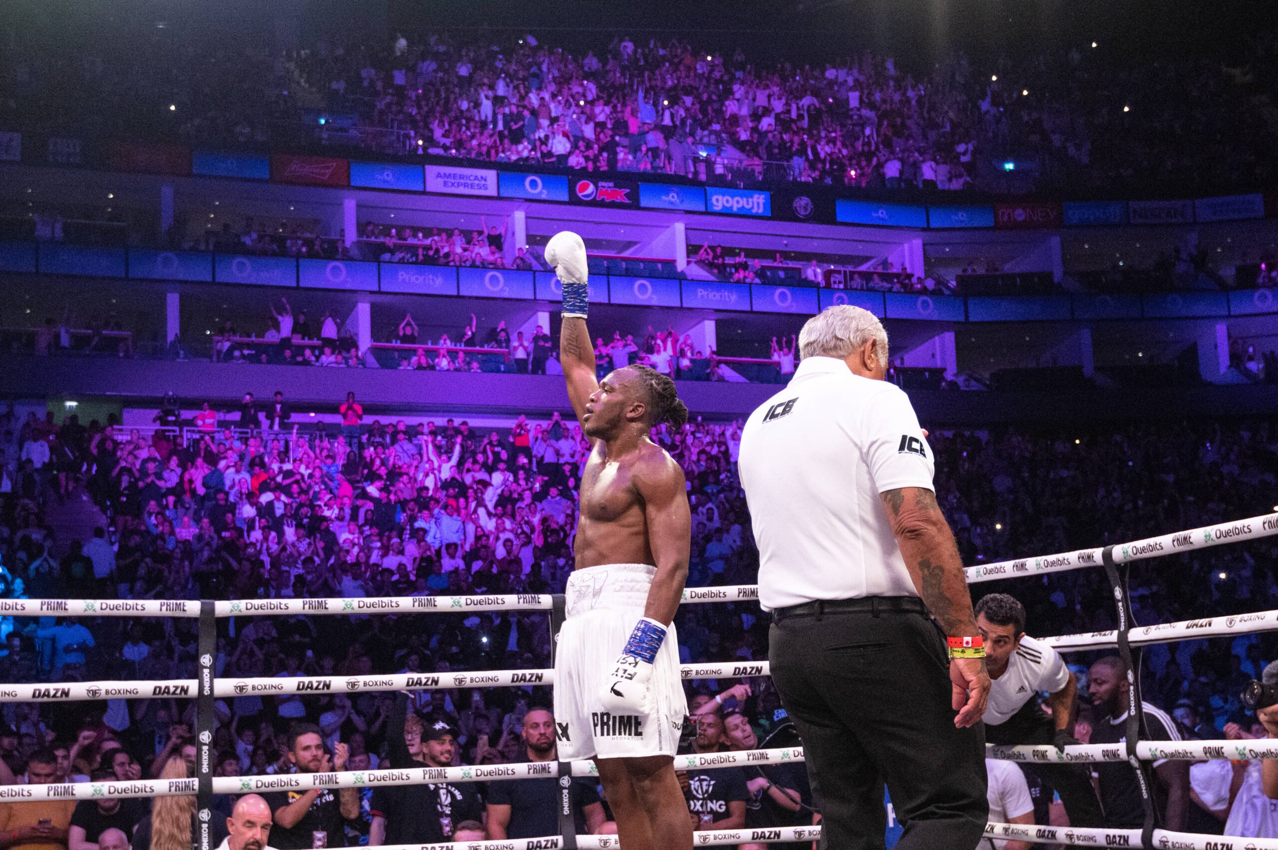 KSI celebrates his KO win over Luis Alcaraz Pineda in 2022.