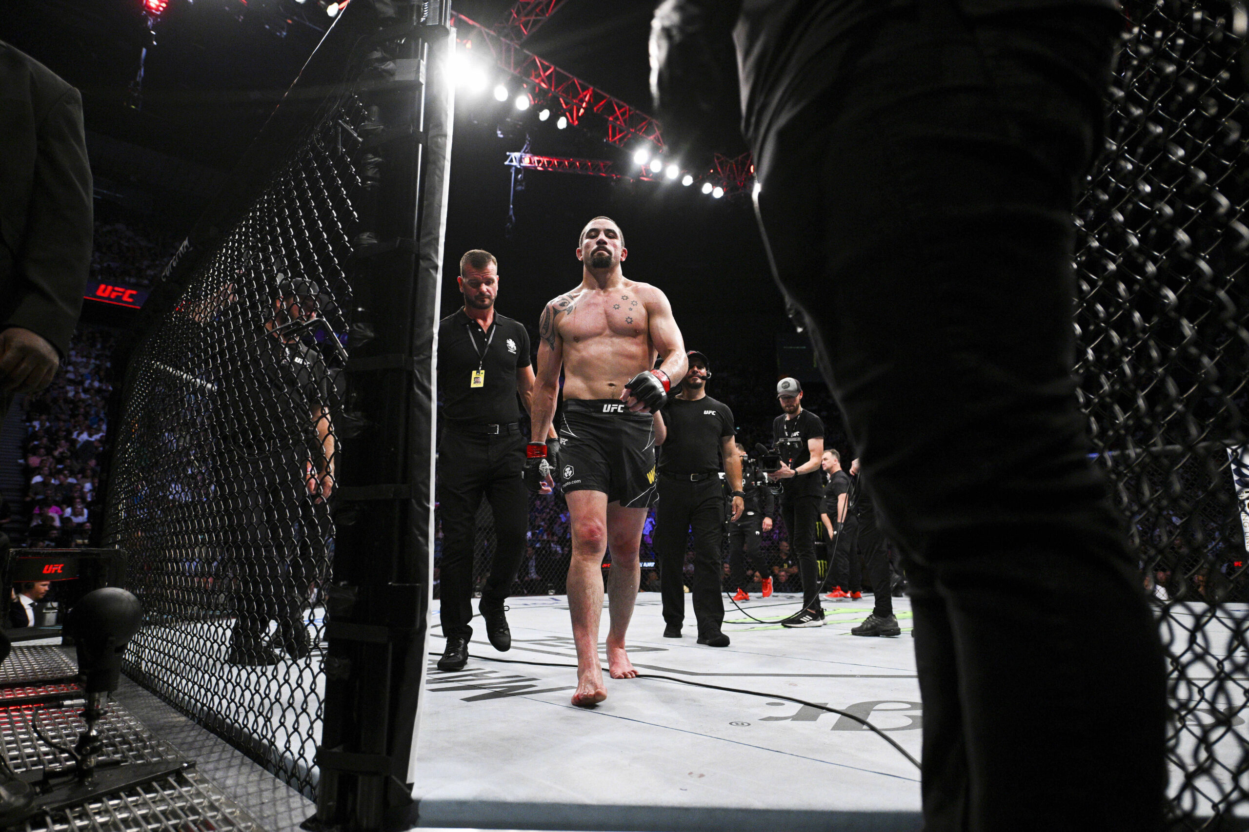 Robert Whittaker leaving the cage at UFC 279. He is scheduled to face Dricus Du Plessis at UFC 290.