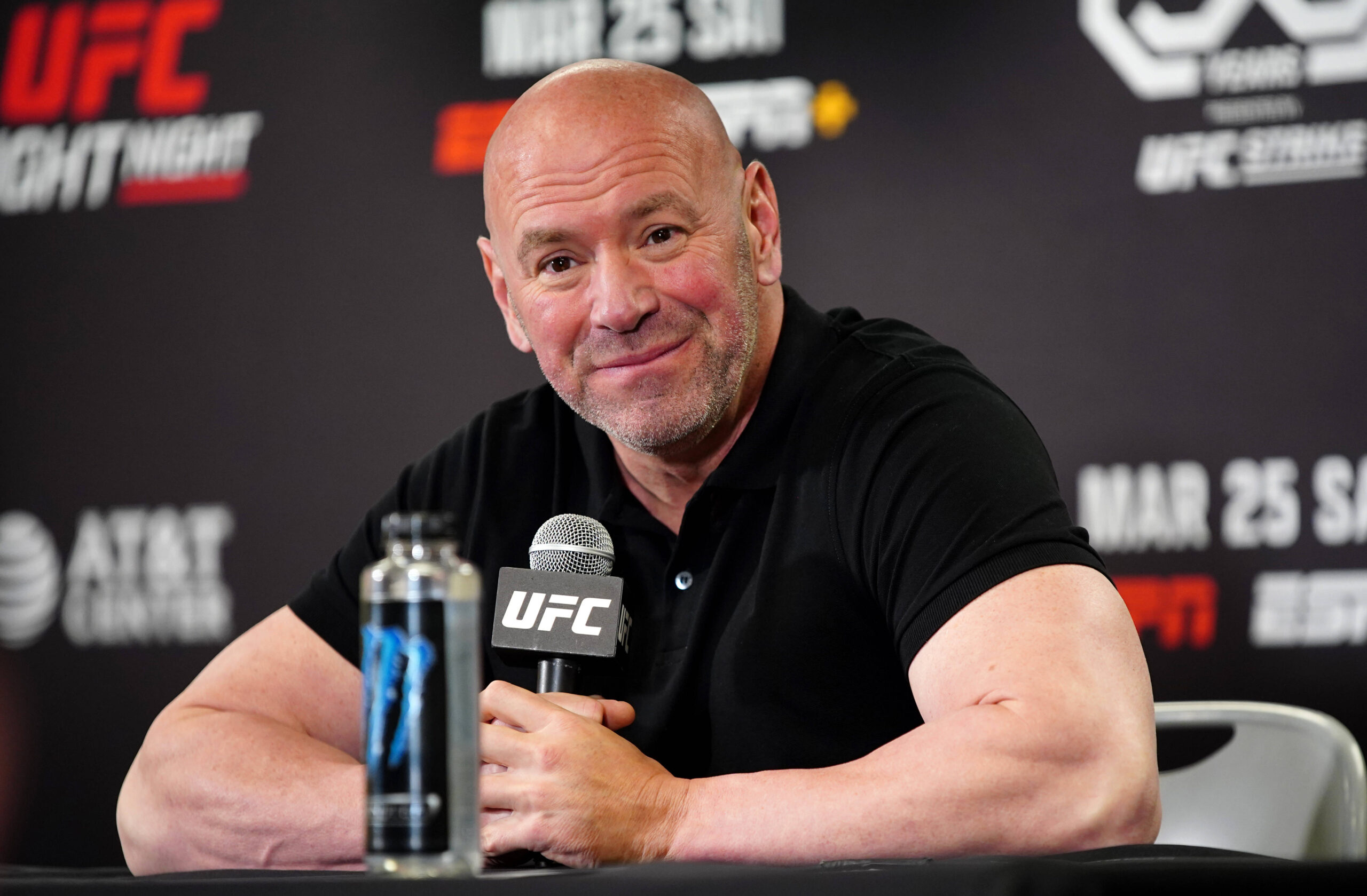 Dana White at a press conference for UFC San Antonio in March 2023.