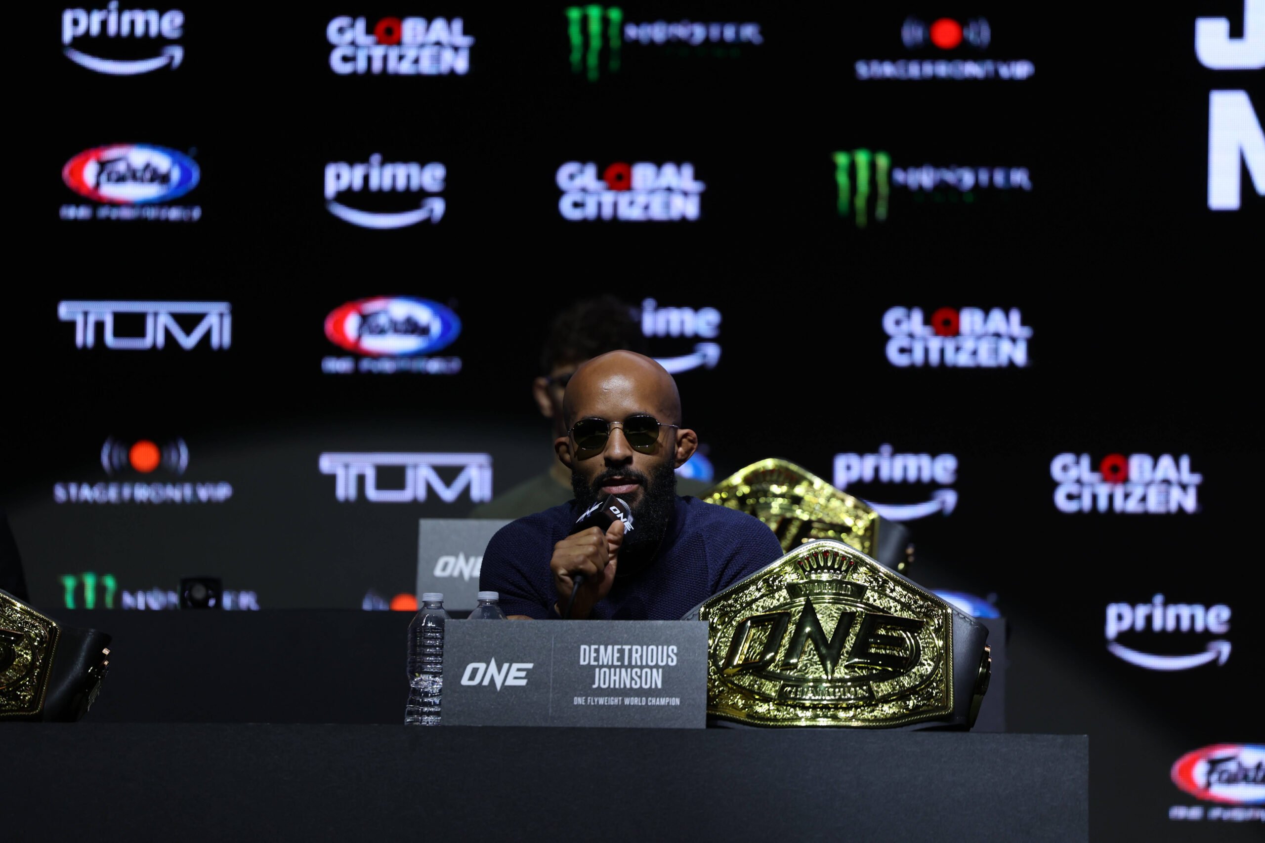 Demetrious Johnson at a press conference for ONE Fight Night 10.