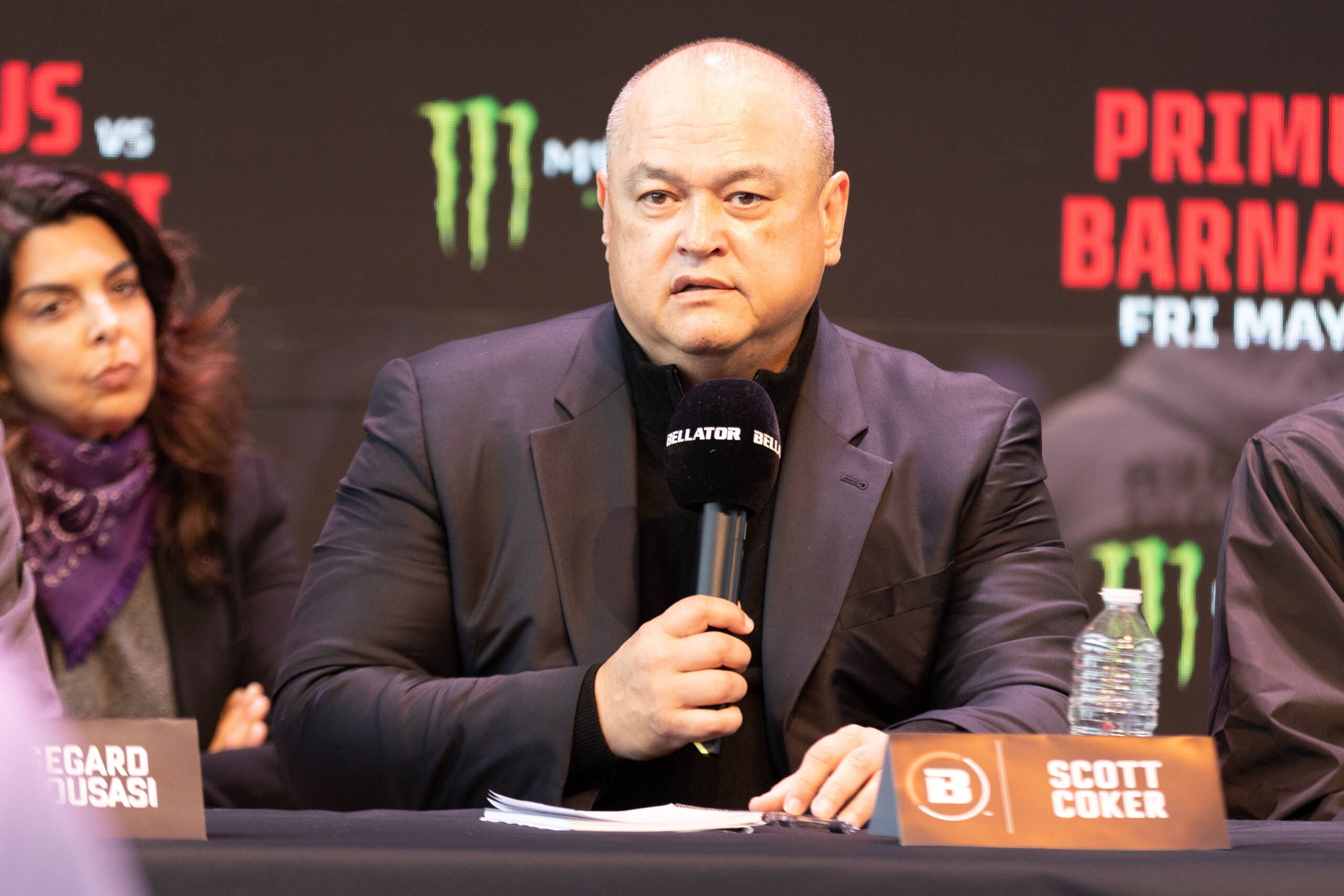 Bellator president Scott Coker speaks at an event presser.