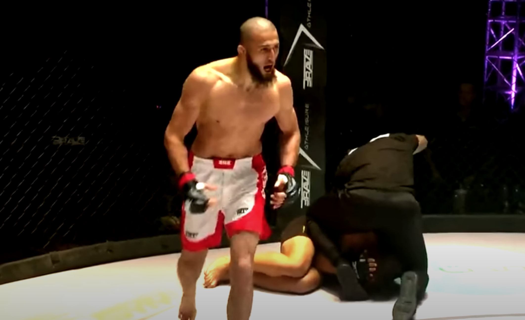 Khamzat Chimaev look-alike celebrates his Brave CF 71 win
