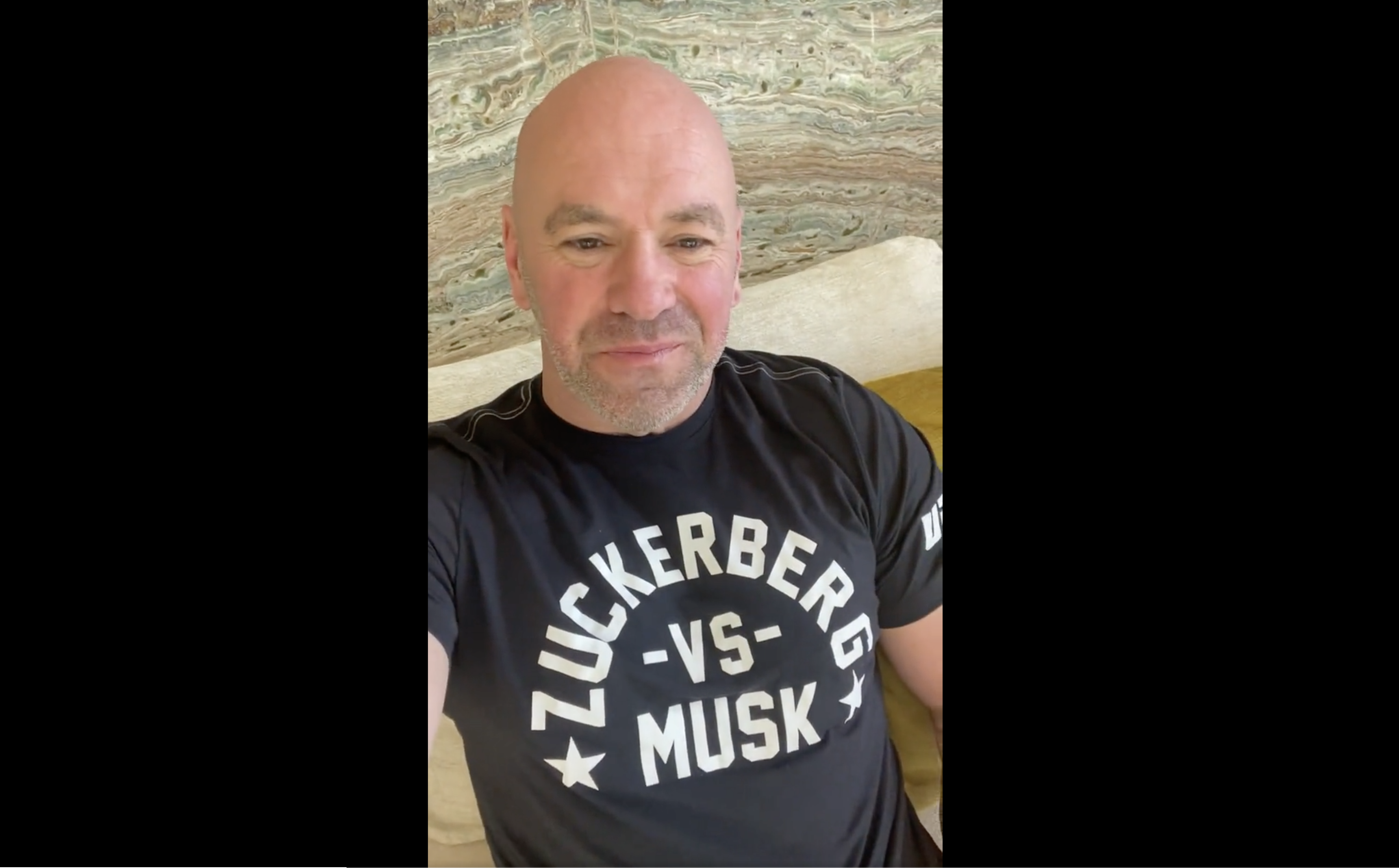 UFC boss Dana White wearing a Zuckerberg vs Musk t-shirt