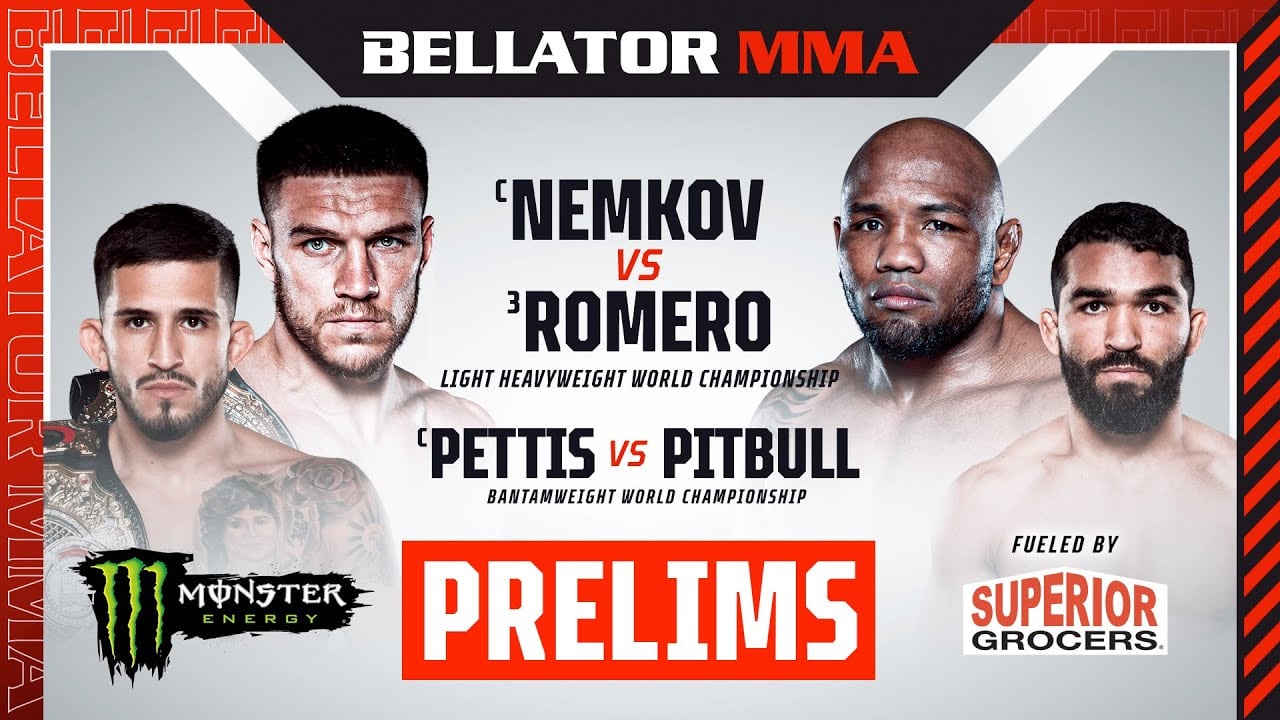 Bellator 297 prelims live and free on YouTube.