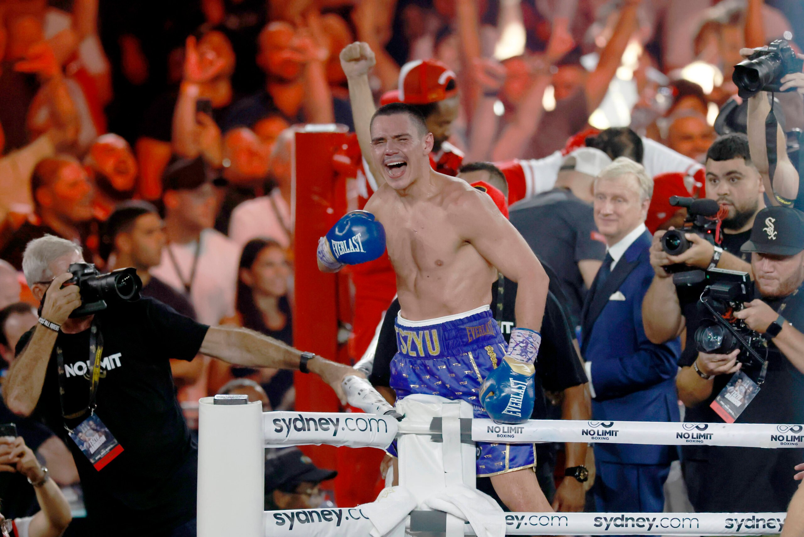 BOXING TSZYU HARRISON, Tim Tszyu of Australia celebrates defeating Tony Harrison of USA during their interim World Boxing Organization (WBO) super-...