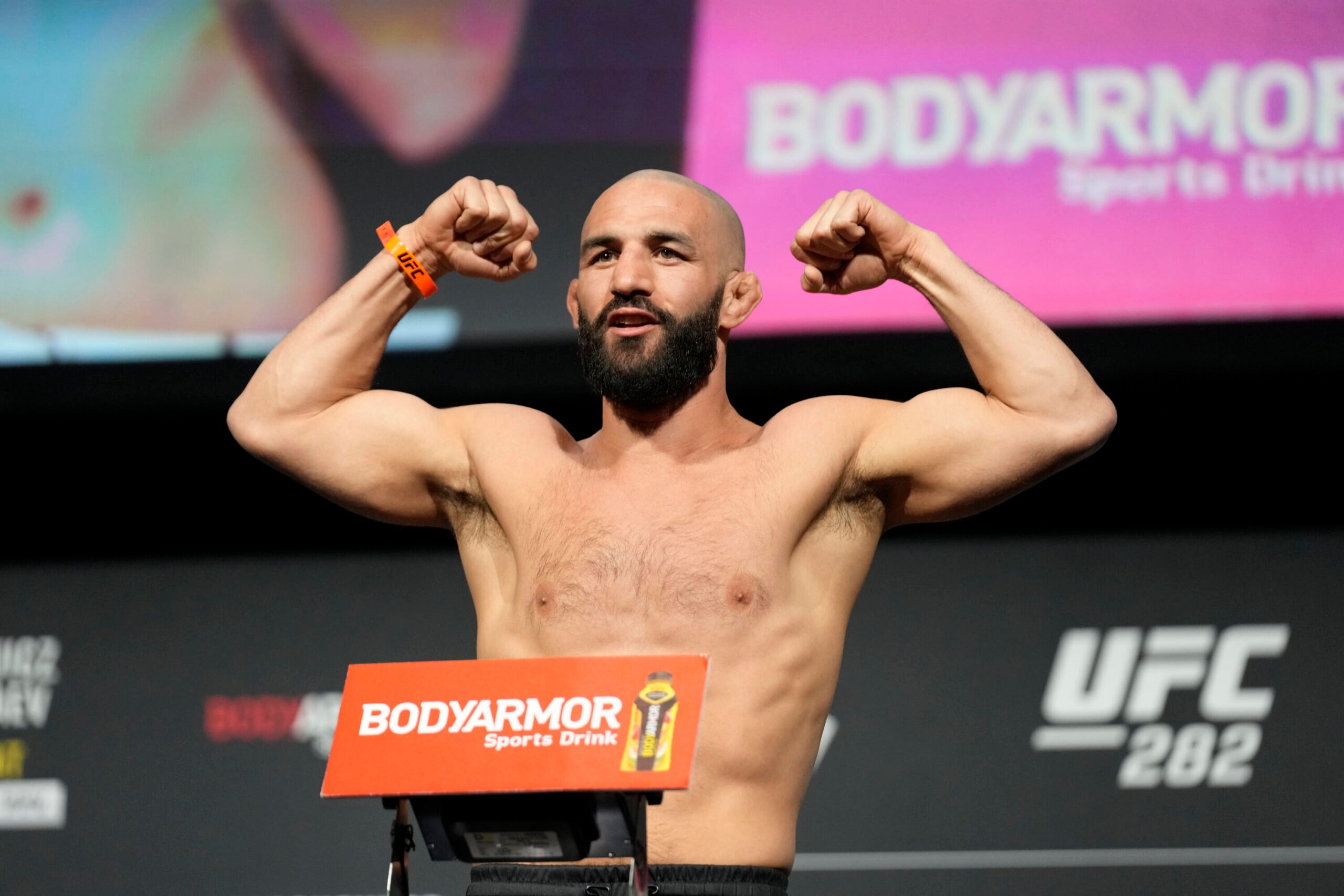 UFC Fighter Jared Gordon weighs in ahead of a UFC fight night in Las Vegas.
