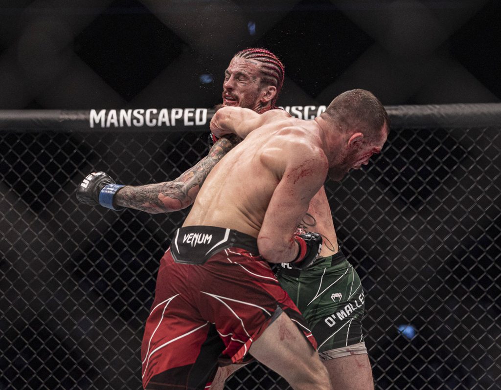 Petr Yan lands a left hand on Sean O'Malley during UFC 280
