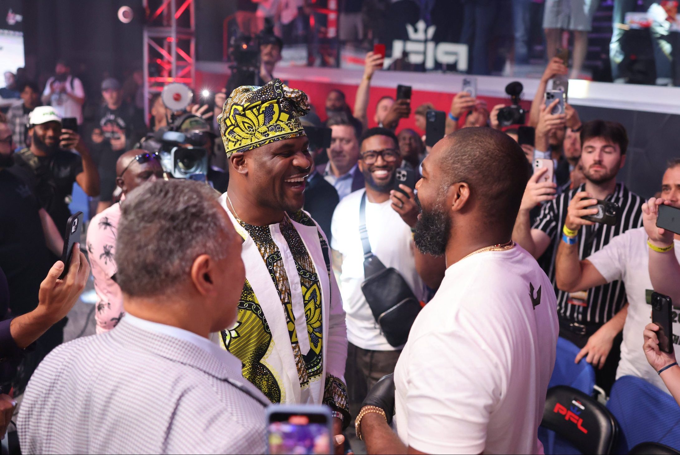 Francis Ngannou and Jon Jones face off during PFL Atlanta 5 on June 16, 2023 at the Overtime Elite Arena in Atlanta, Georgia. Atlanta USA - ZUMAp17...