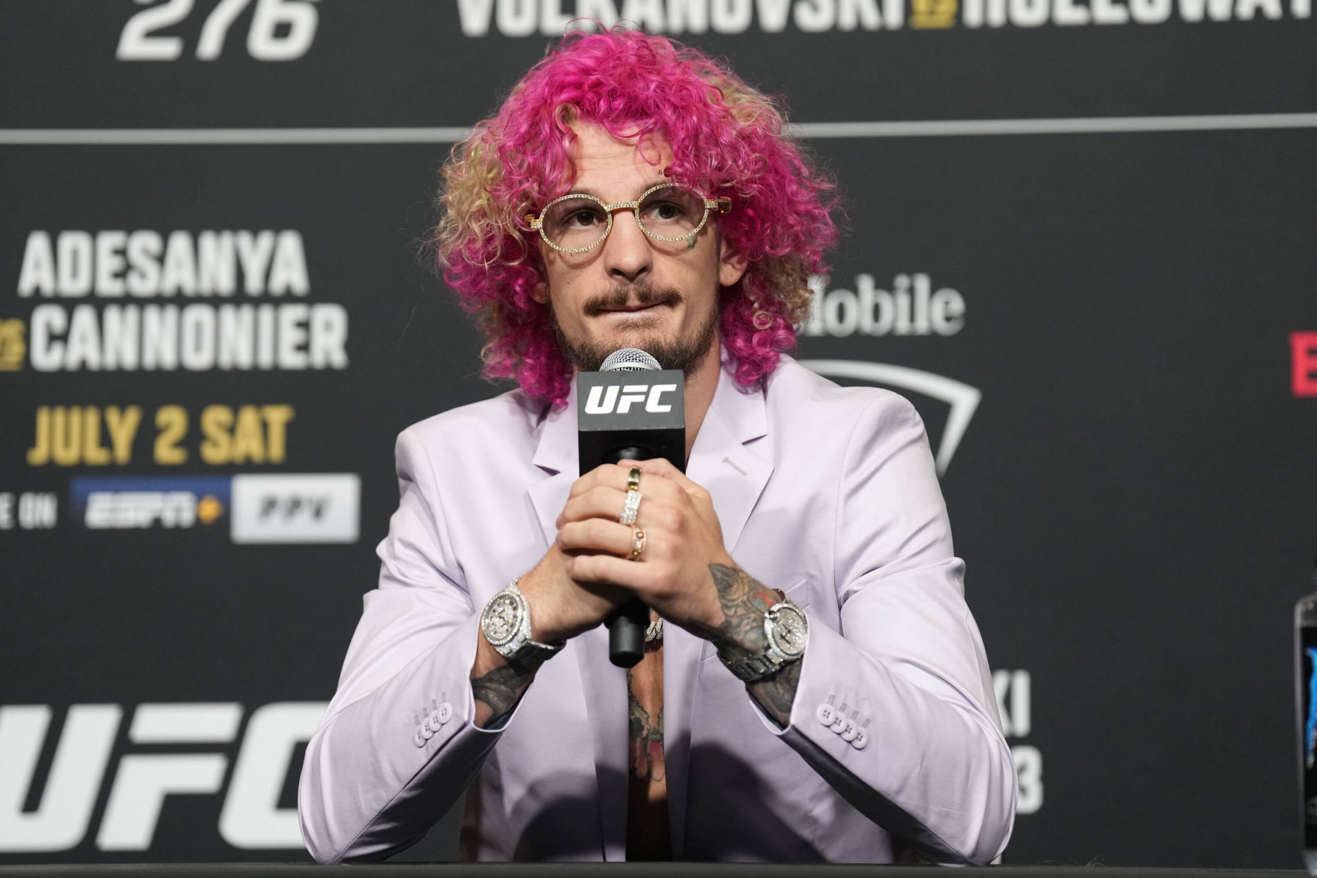 Sean O'Malley meets with the press for media day at UFC Apex for UFC 276 - Adesanya vs Connonier - Media Day on June 29, 2022 in LAS VEGAS, NV, Uni...