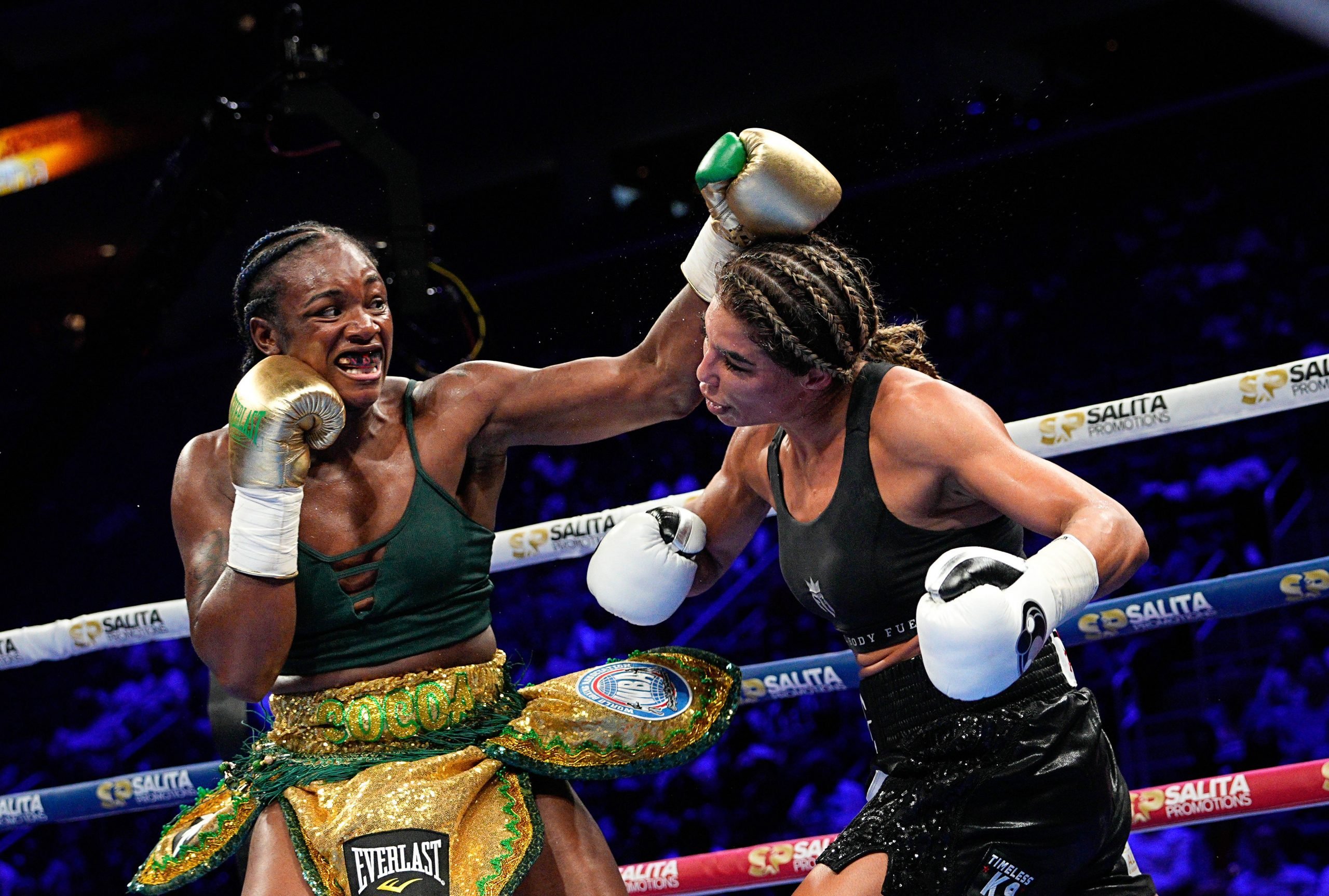 June 3, 2023, Detroit, Michigan, USA: Claressa Shields throws a punch against Maricela Cornejo during their Middleweight Championship fight at Litt...