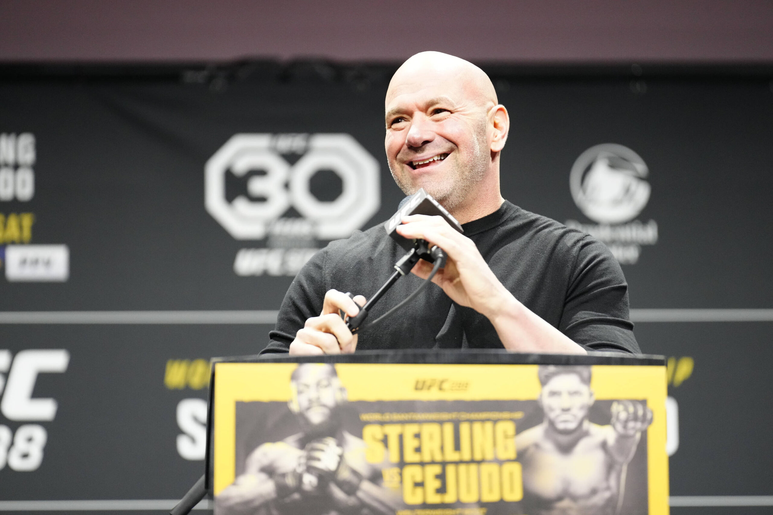 UFC president Dana White speaks to the press and the fans at UFC288 - Sterling vs Cejudo - press conference, PK, Pressekonferenz at Prudential Cent...