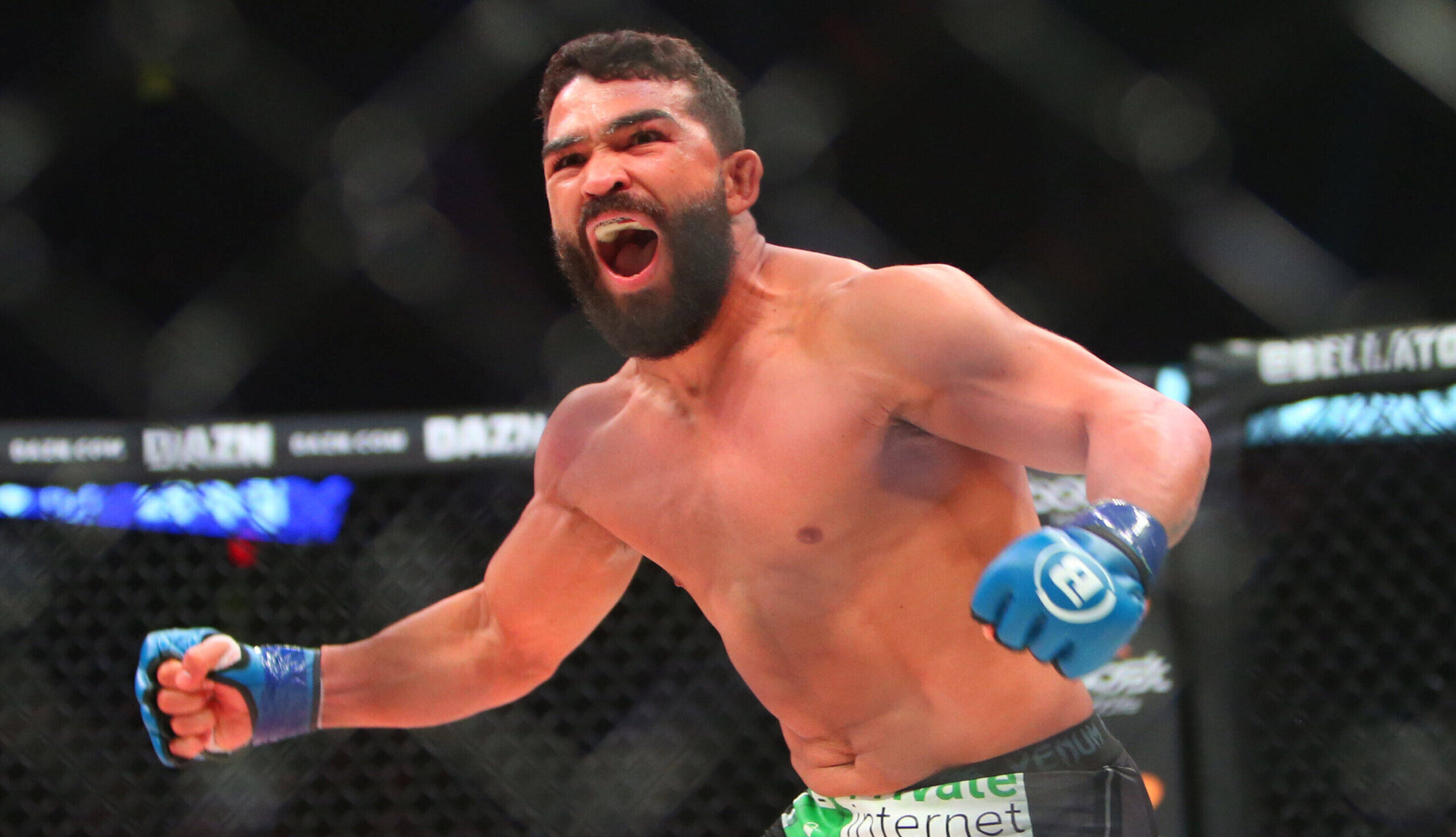 MMA: Bellator 221-Chandler vs Pitbull, May 11, 2019; Rosemont, IL, USA; Patricio Freire (blue gloves) celebrates after defeating Michael Chandler (...