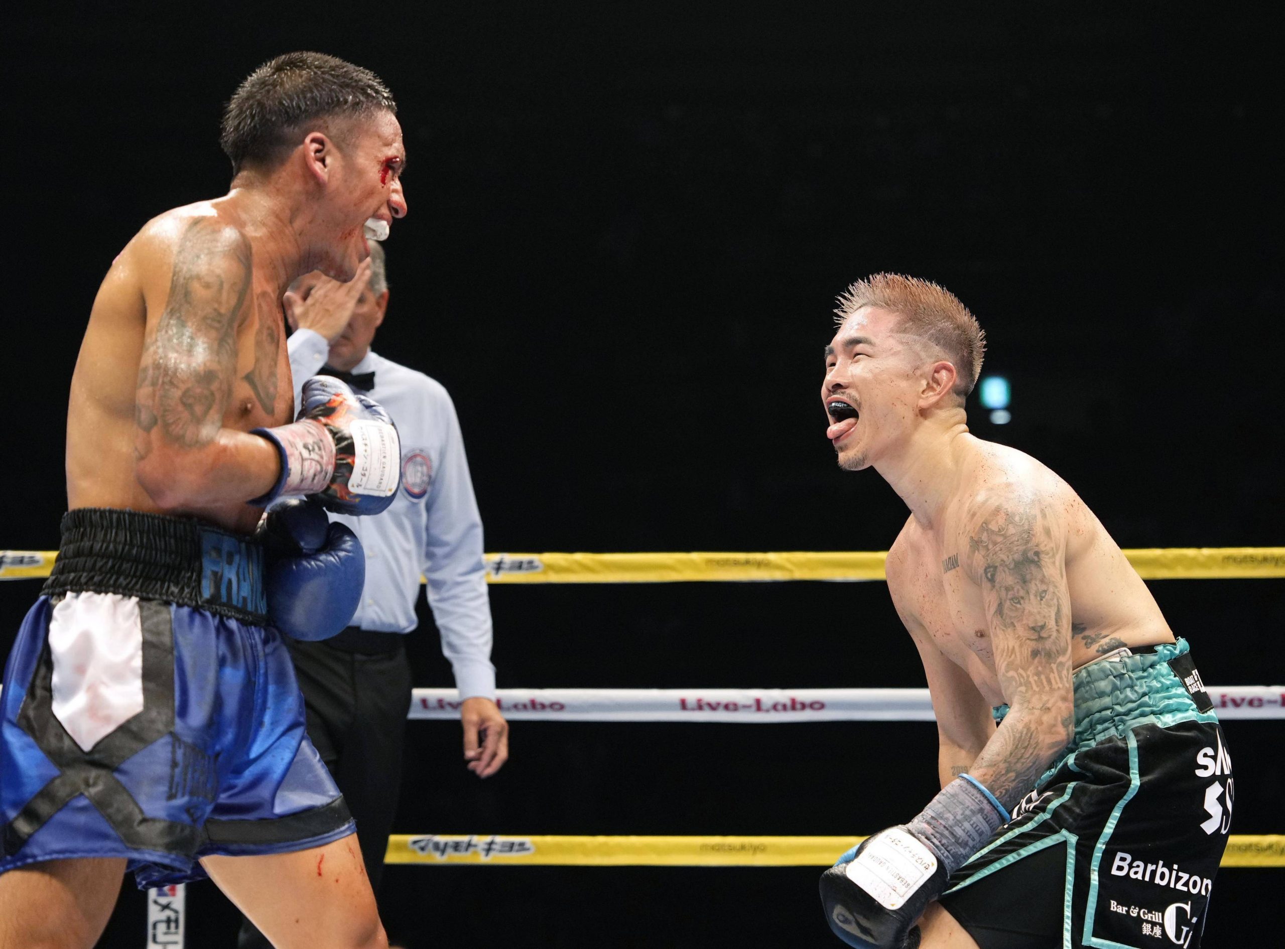 Joshua Franco and Kazuto Ioka exchange pleasantries during their fight