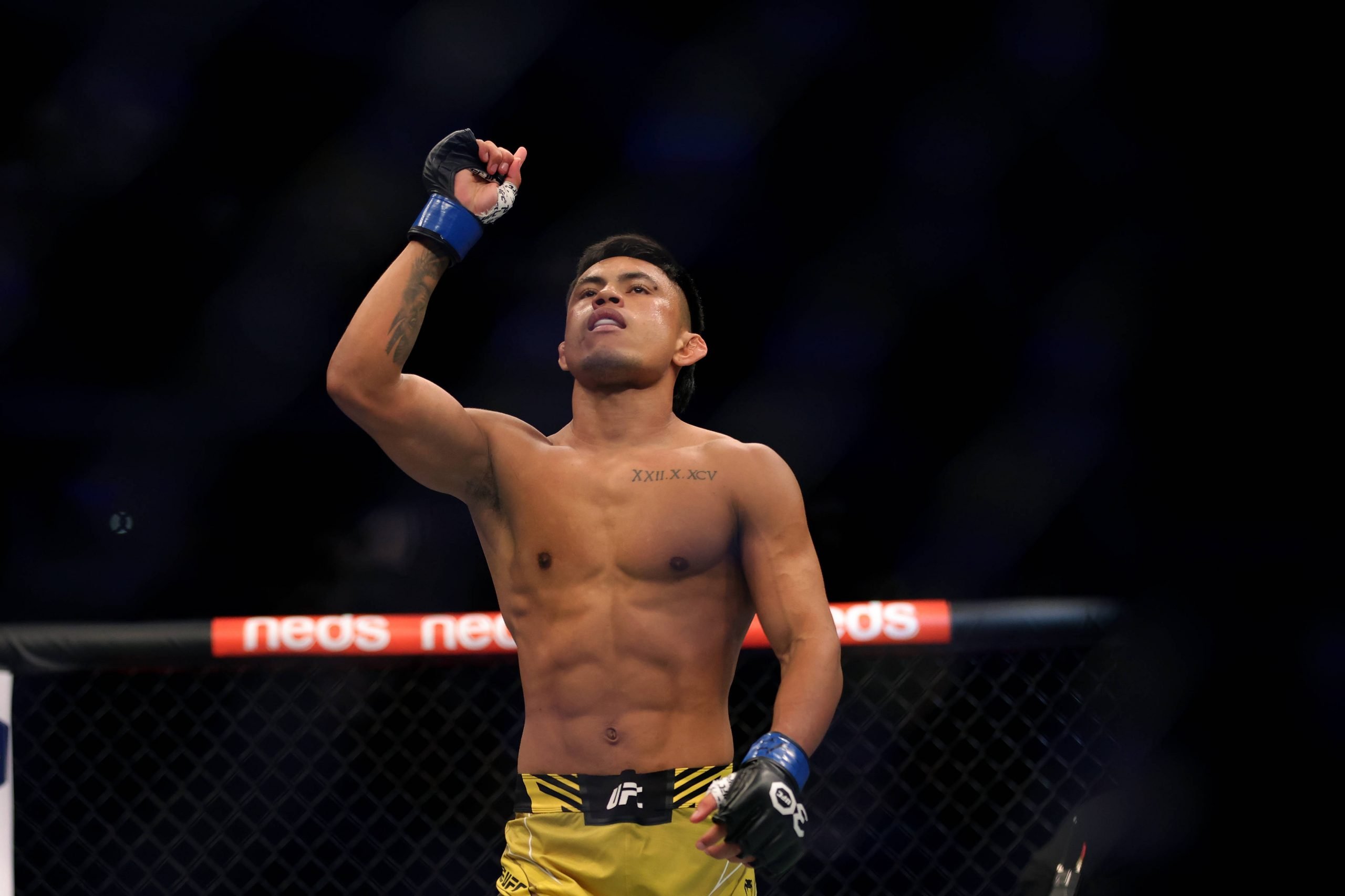 UFC Jacksonville's Kleydson Rodriguez celebrates his win over Shannon Ross.