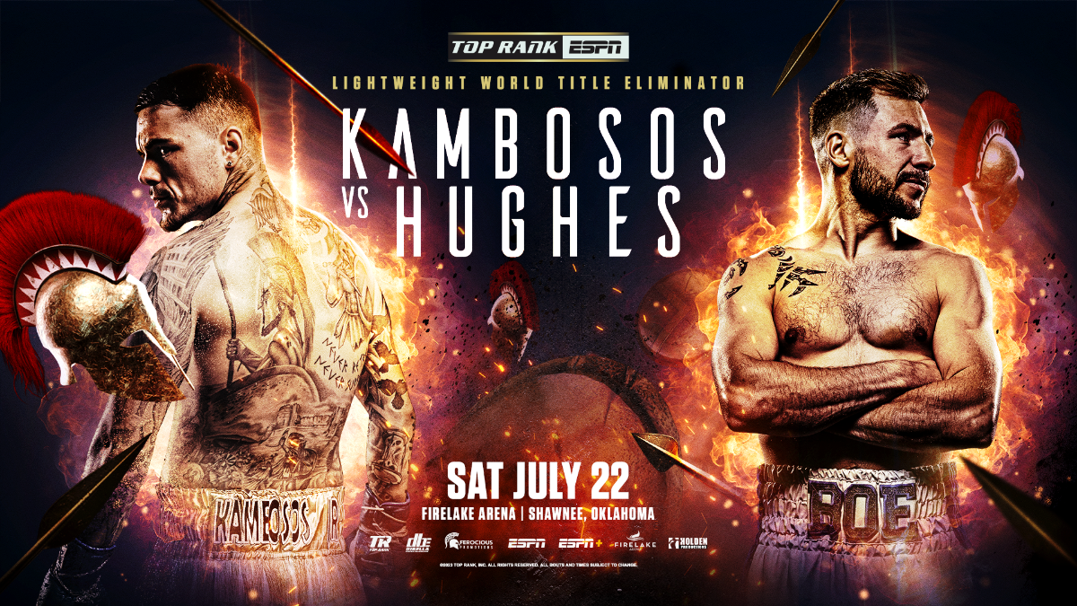 George Kambosos Jr. vs. Maxi Hughes official poster. Top Rank/ESPN