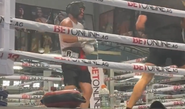 Nate Diaz spars some guy in prep for Jake Paul.