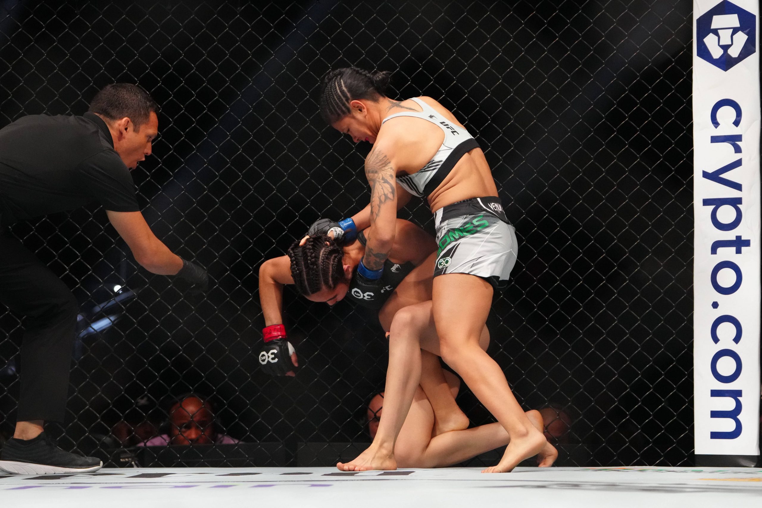 Denise Gomes defeating Yazmin Jauregui at UFC 290. IMAGO/USA TODAY