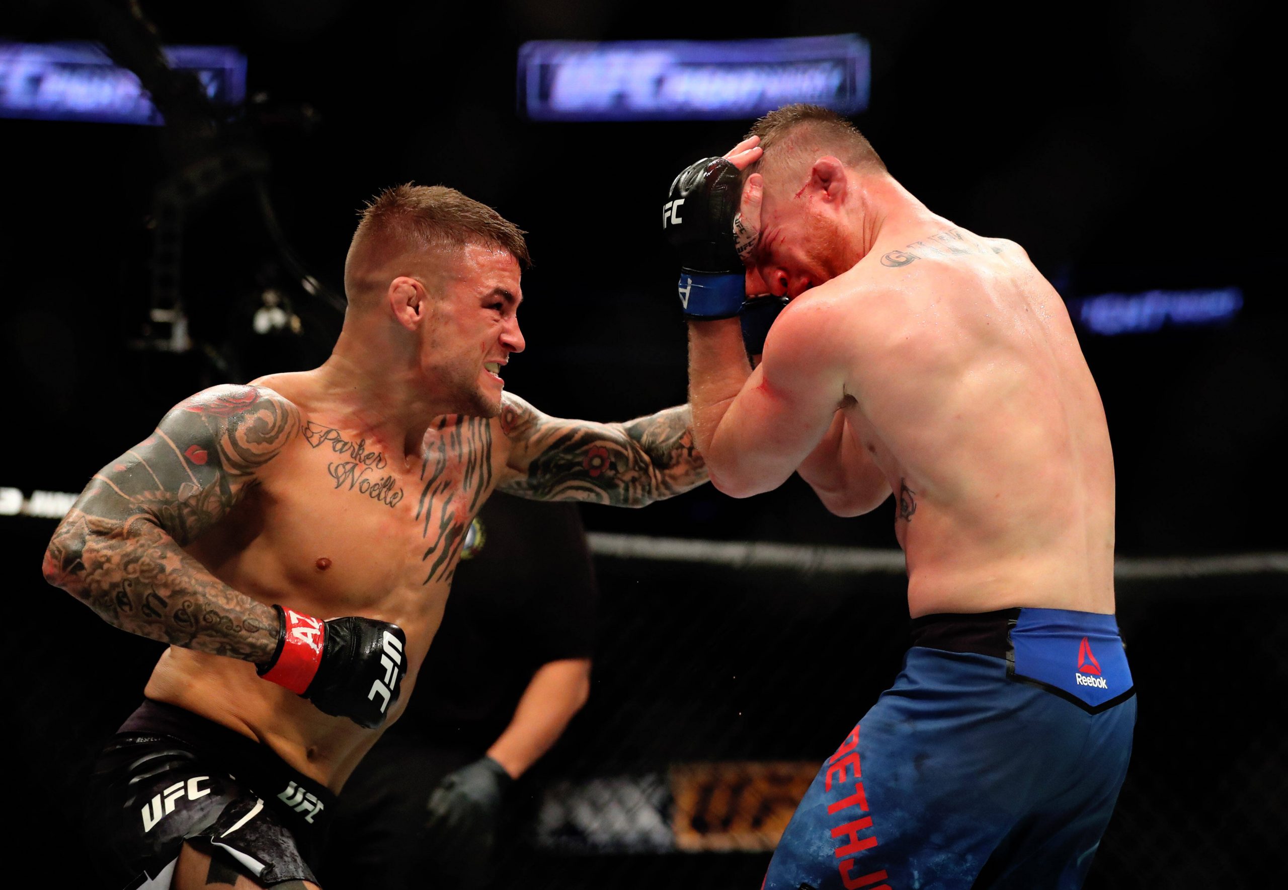 UFC 291's Dustin Poirier and Justin Gaethje when they met in 2018. IMAGO/USA TODAY