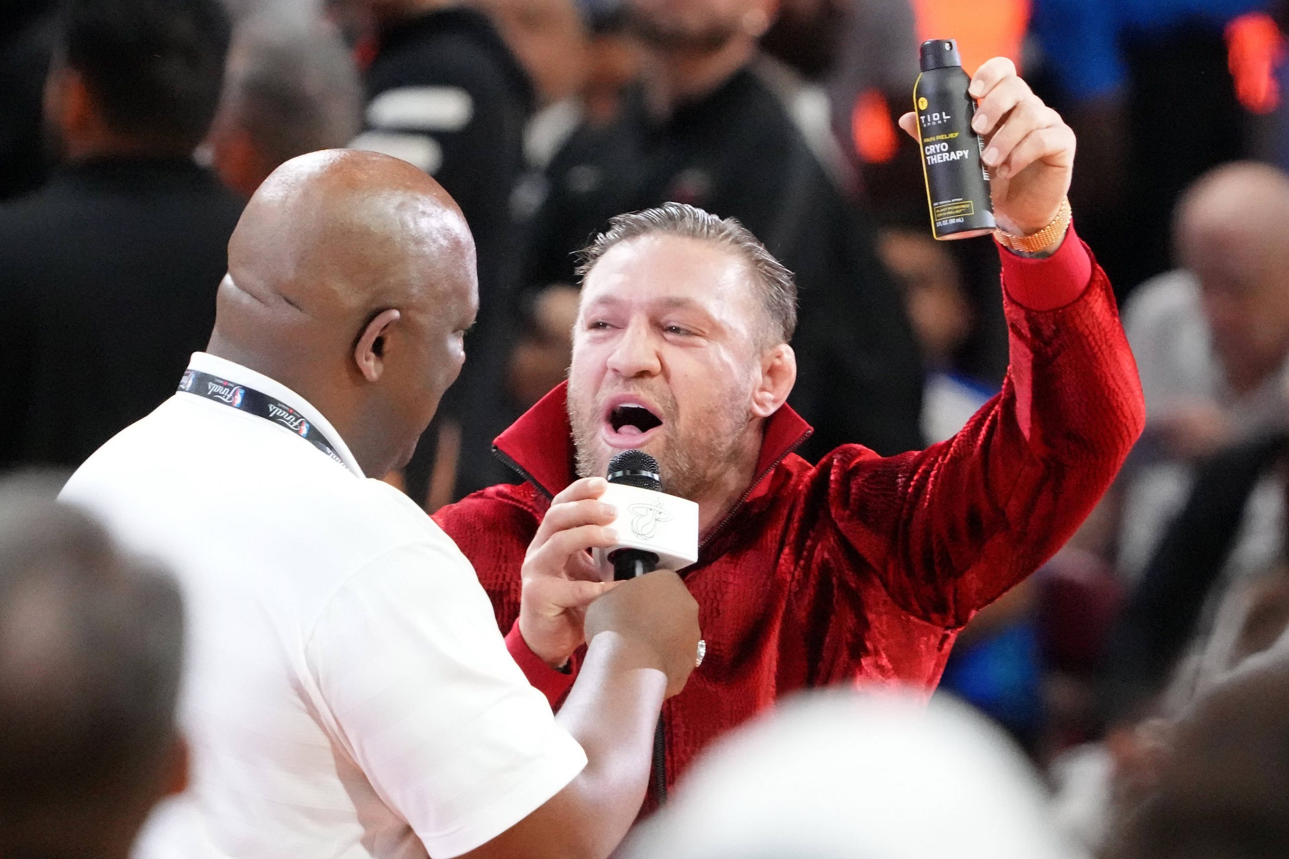 Conor McGregor at the now infamous Miami Heat game 4 of the NBA Finals. Nate Diaz.