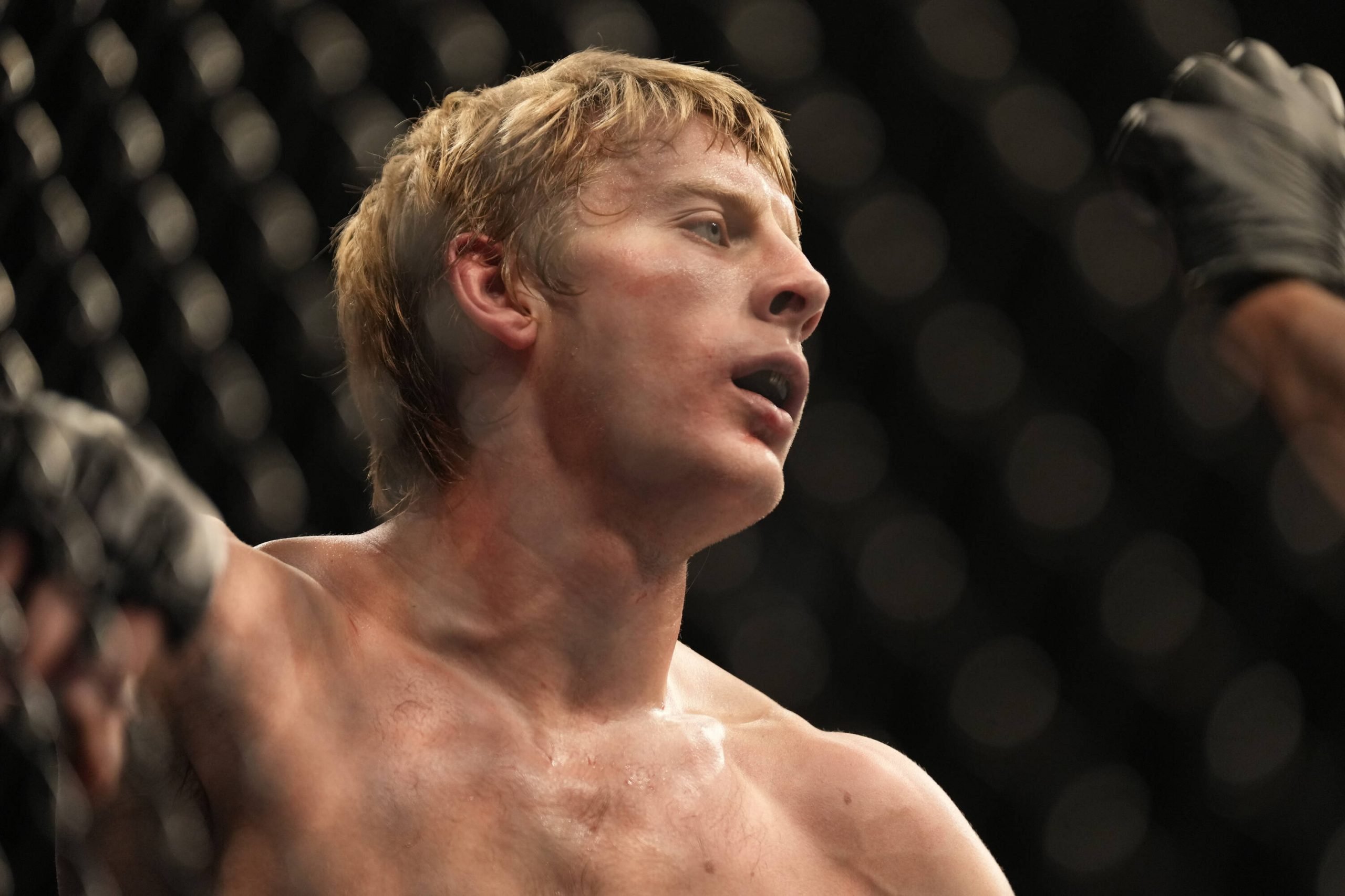 T-Mobile Arena LAS VEGAS, NV - DECEMBER 10: Paddy Pimblett battles Jared Gordon in their Lightweight fight during the UFC 282 event at T-Mobile Are...