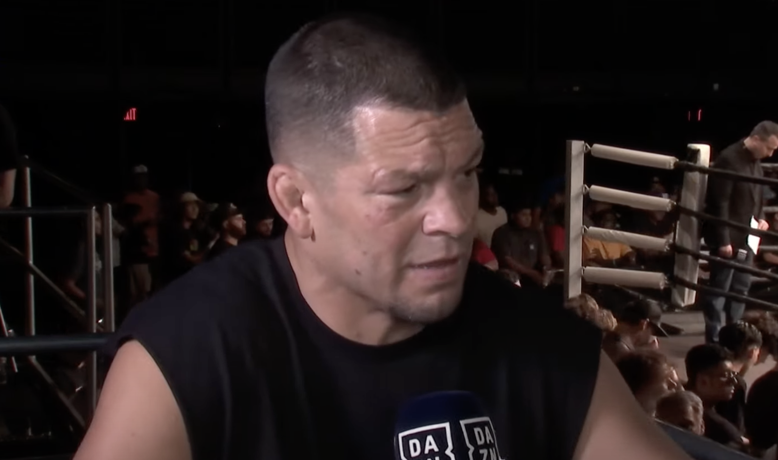 Nate Diaz speaking at the open workouts for Nate Diaz vs Jake Paul