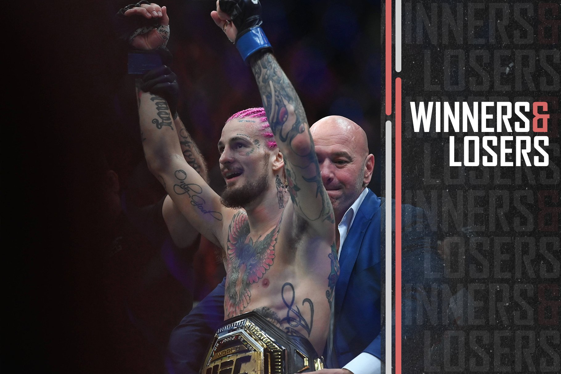 Sean O'Malley celebrates his title win over Aljamain Sterling at UFC 292