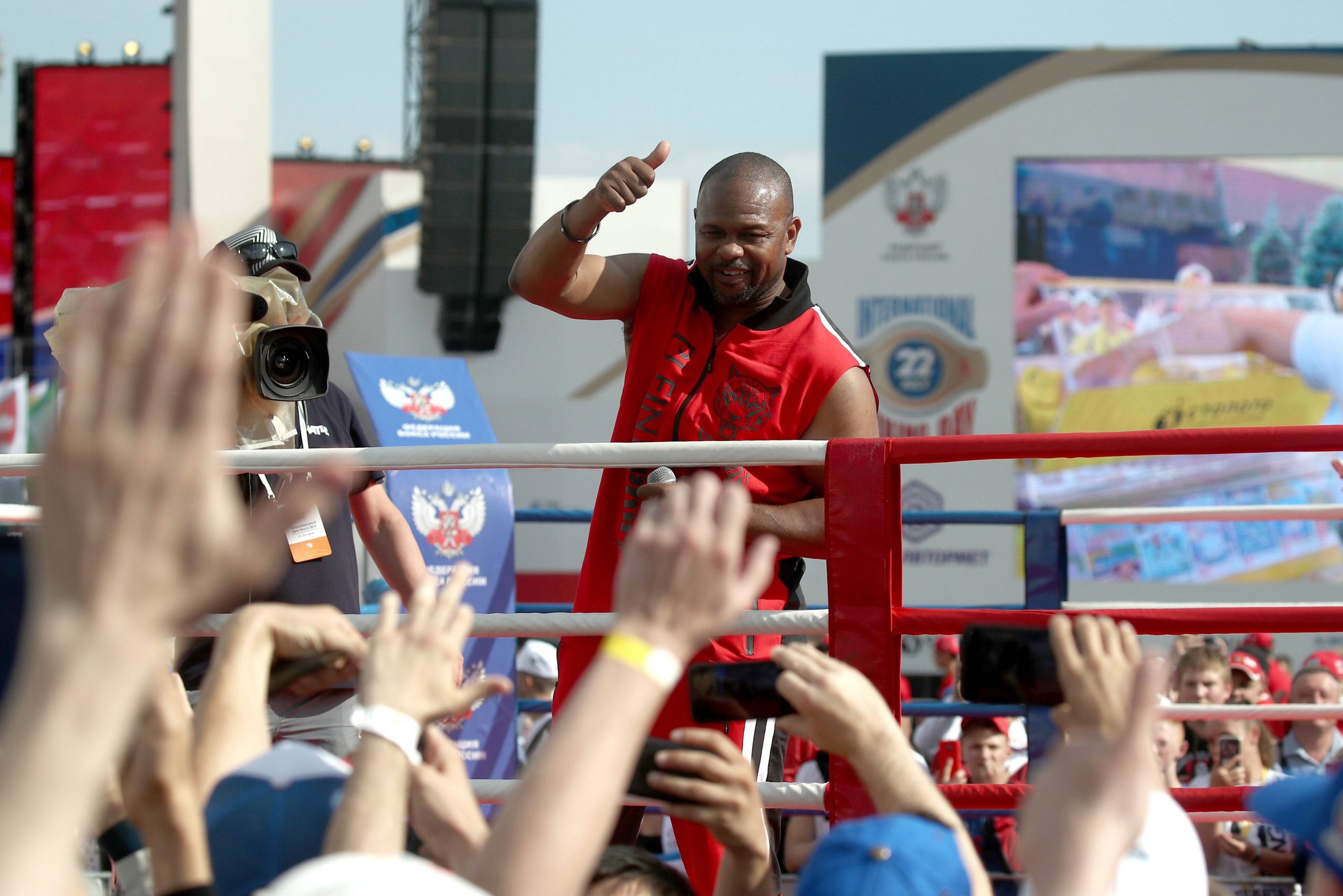 Boxer Roy Jones Jr. at a 2021 Media event. Russian