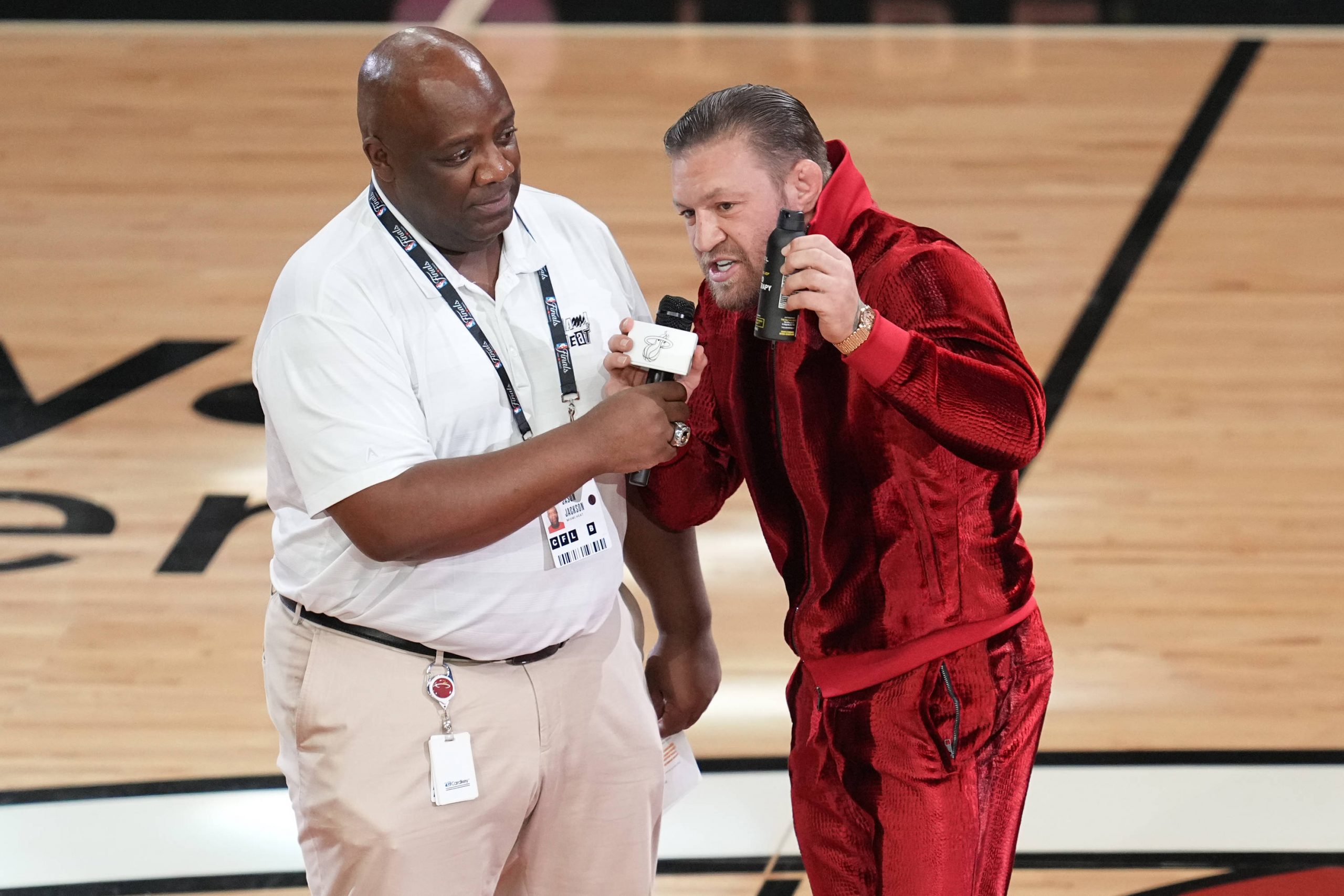 UFC superstar Conor McGregor attends an NBA finals game.