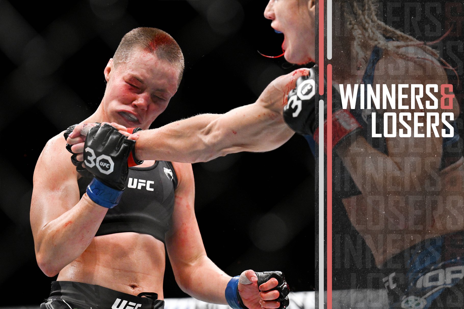 Rose Namajunas gets punched in the face during her MMA fight at UFC Paris: Ciryl Gane vs. Sergery Spivak