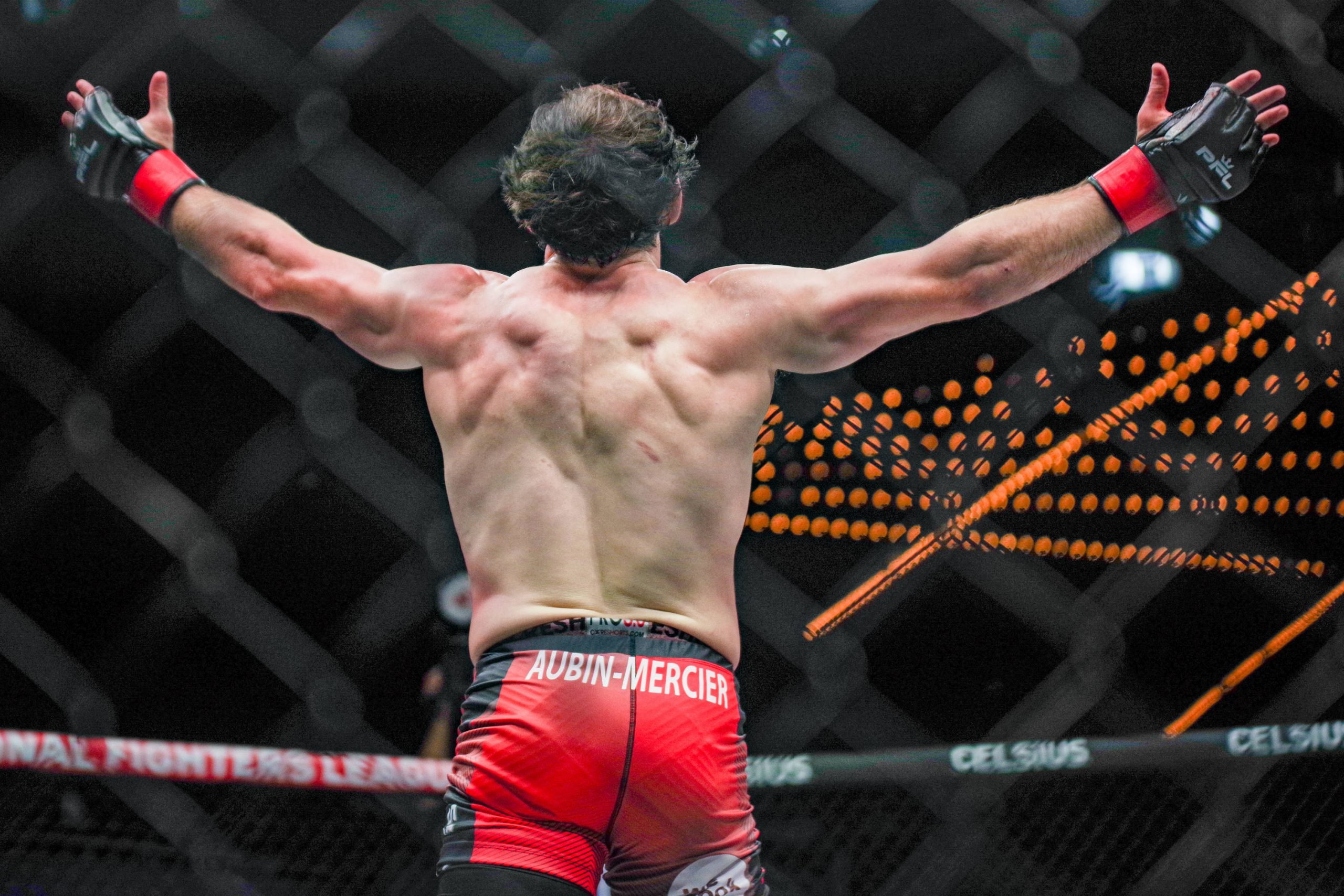 UFC vet Olivier Aubin-Mercier celebrates his victory in the 2023 PFL playoffs.
