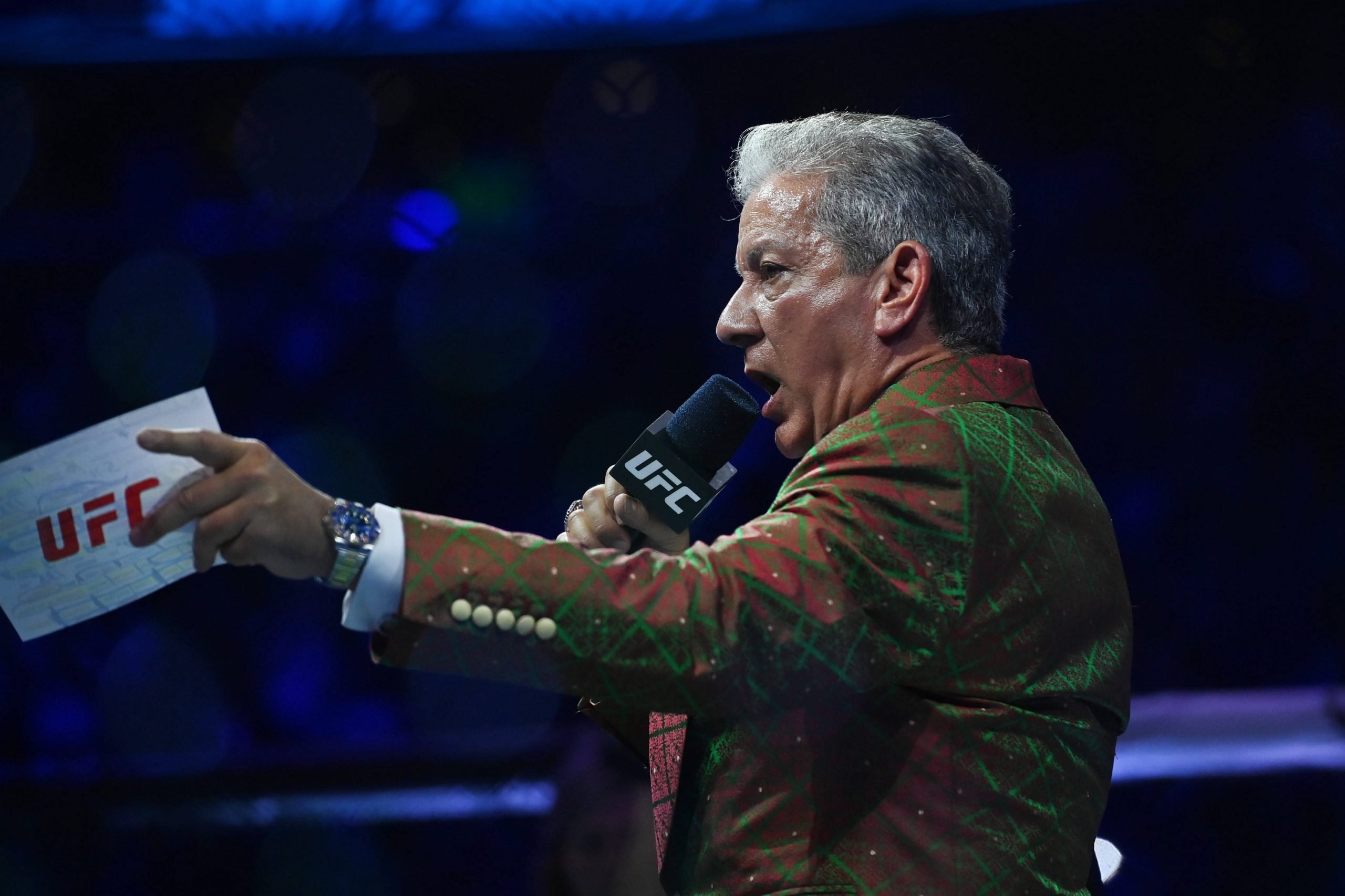 MMA: UFC 292 - Sterling vs O'Malley Aug 19, 2023; Boston, MA, USA; UFC announcer Bruce Buffer before the fight between Aljamin Sterling (red gloves...