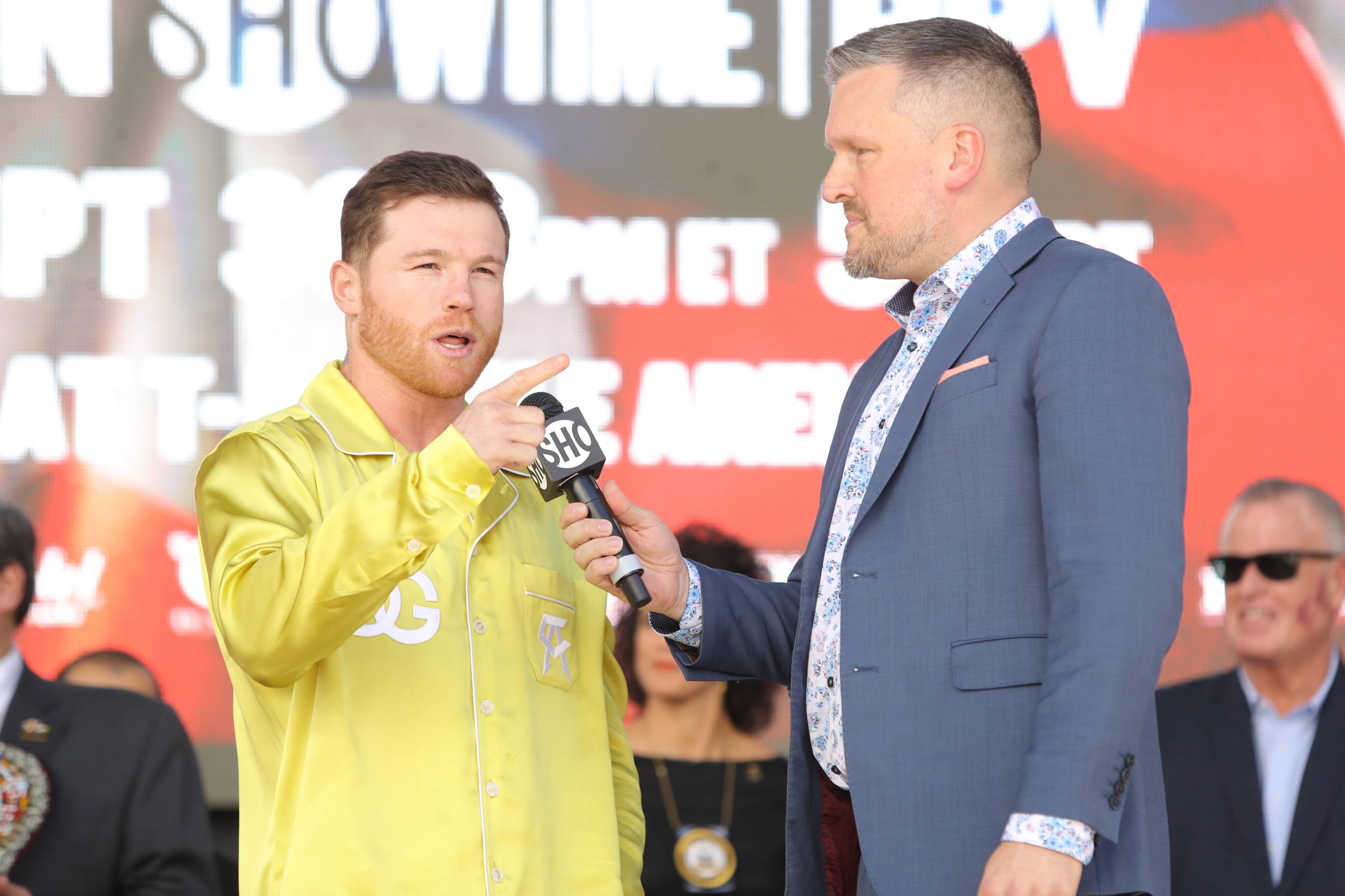 Canelo Alvarez talks to the press before his bout with Jermell Charlo.
