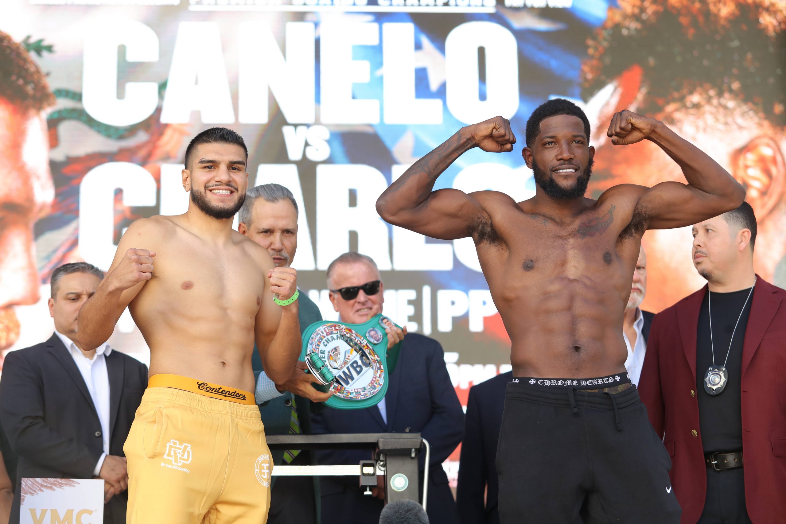 Jesus Ramos Jr. and Erickson Lubin at weigh-ins for Canelo vs. Charlo.