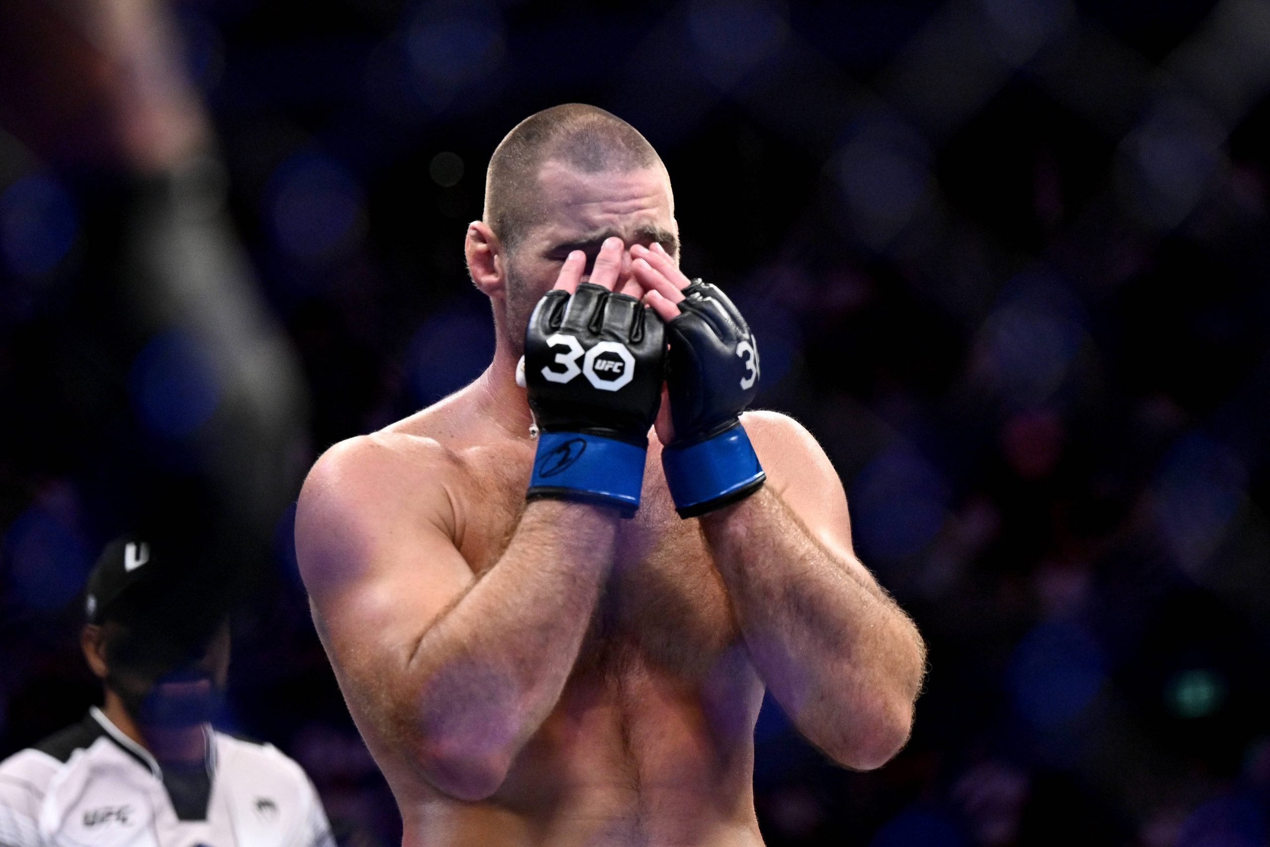 Sean Strickland reacts to his win over Israel Adesanya at UFC 293. Joe Rogan.