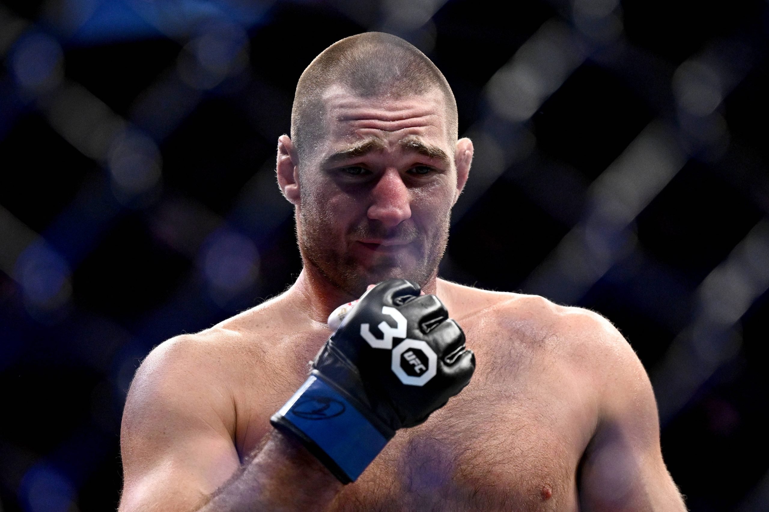 Sean Strickland of the USA reacts after defeating Israel Adesanya of Nigeria during the Middleweight Title bout of UFC 293 at Qudos Bank Arena in S...