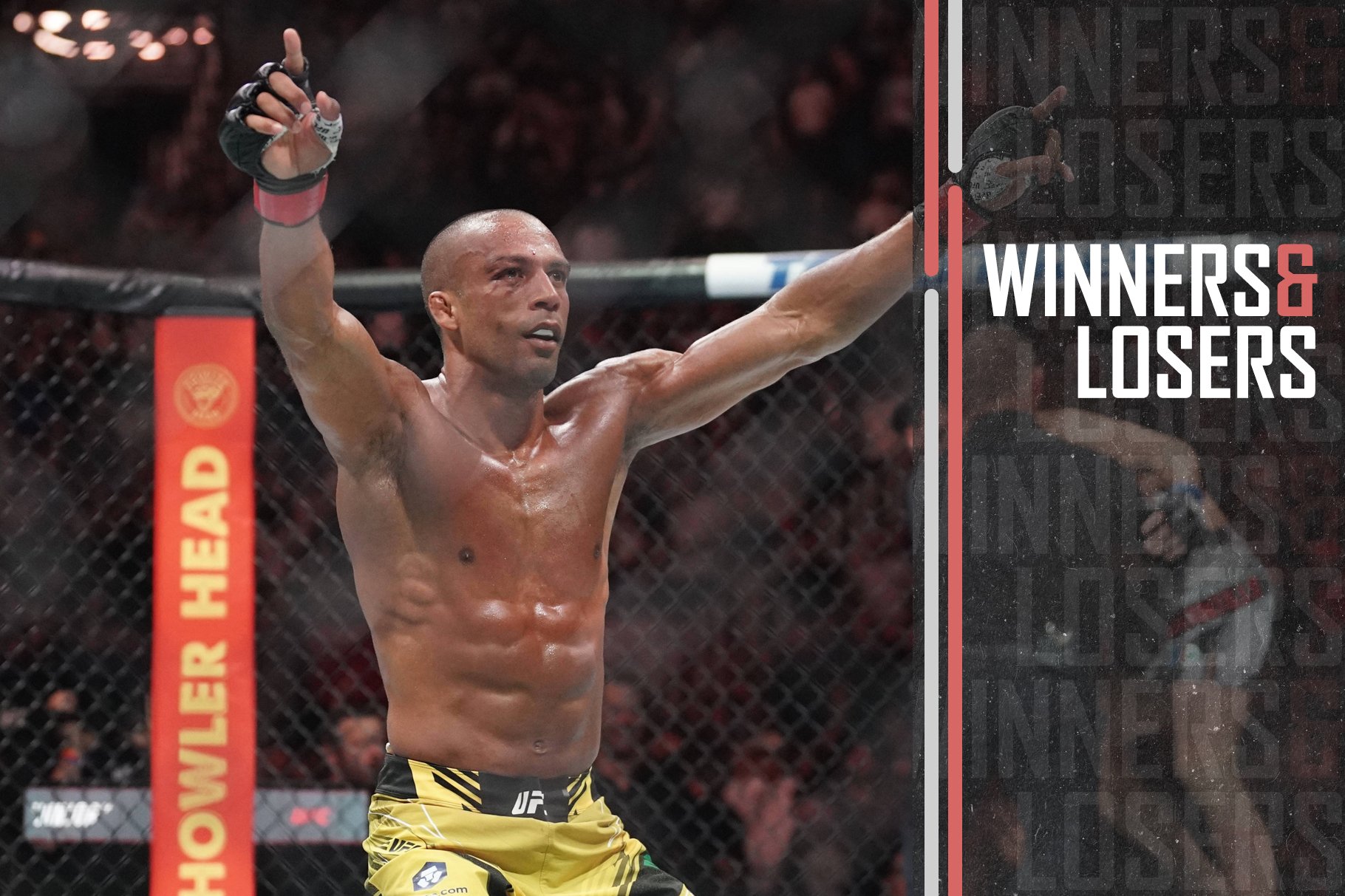 Edson Barboza reacts after winning his UFC fight