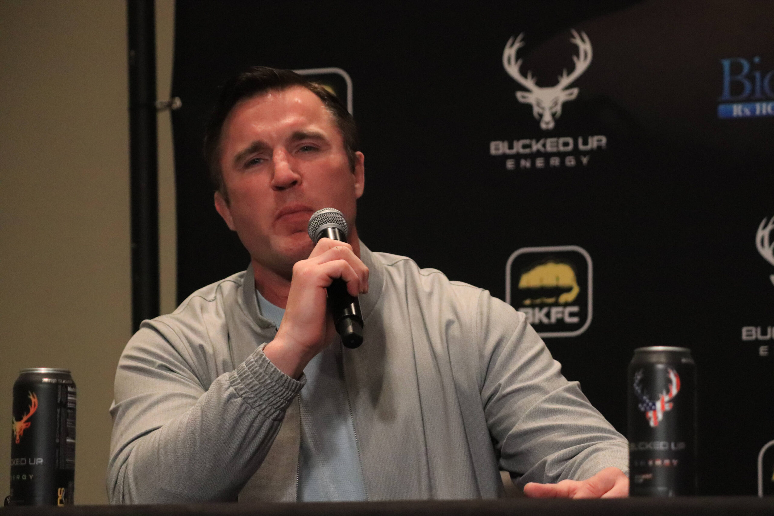 April 4, 2023, Las Vegas, Nevada, Las Vegas, NV, United States: LAS VEGAS, NV - APRIL 4: Chael Sonnen interacts with media during the Bare Knuckle ...