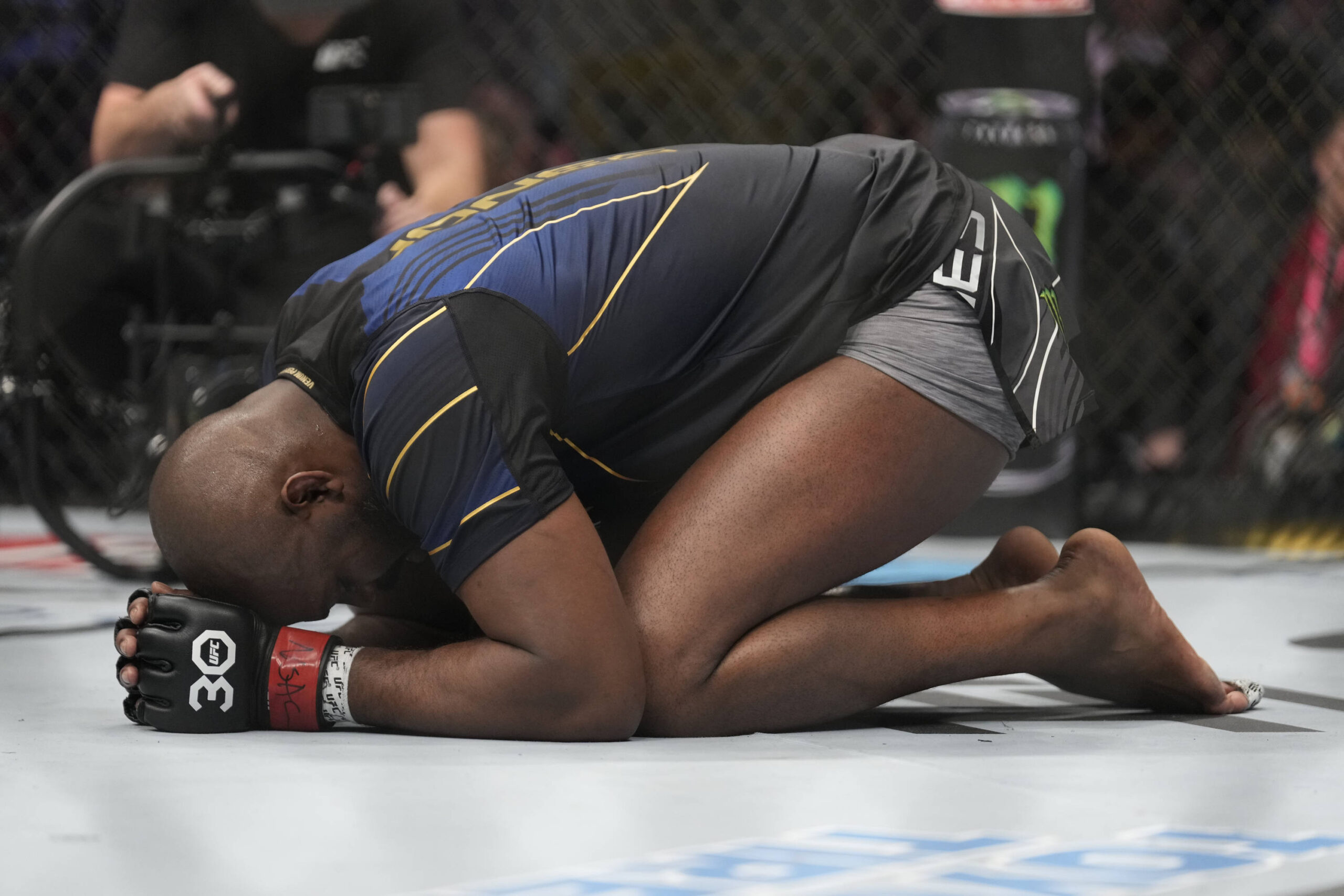 March 4, 2023, Las Vegas, NV, LAS VEGAS, NV, USA: LAS VEGAS, NV - MARCH 4: Jon Jones celebrates his victory over Ciryl Gane in their Heavyweight fi...