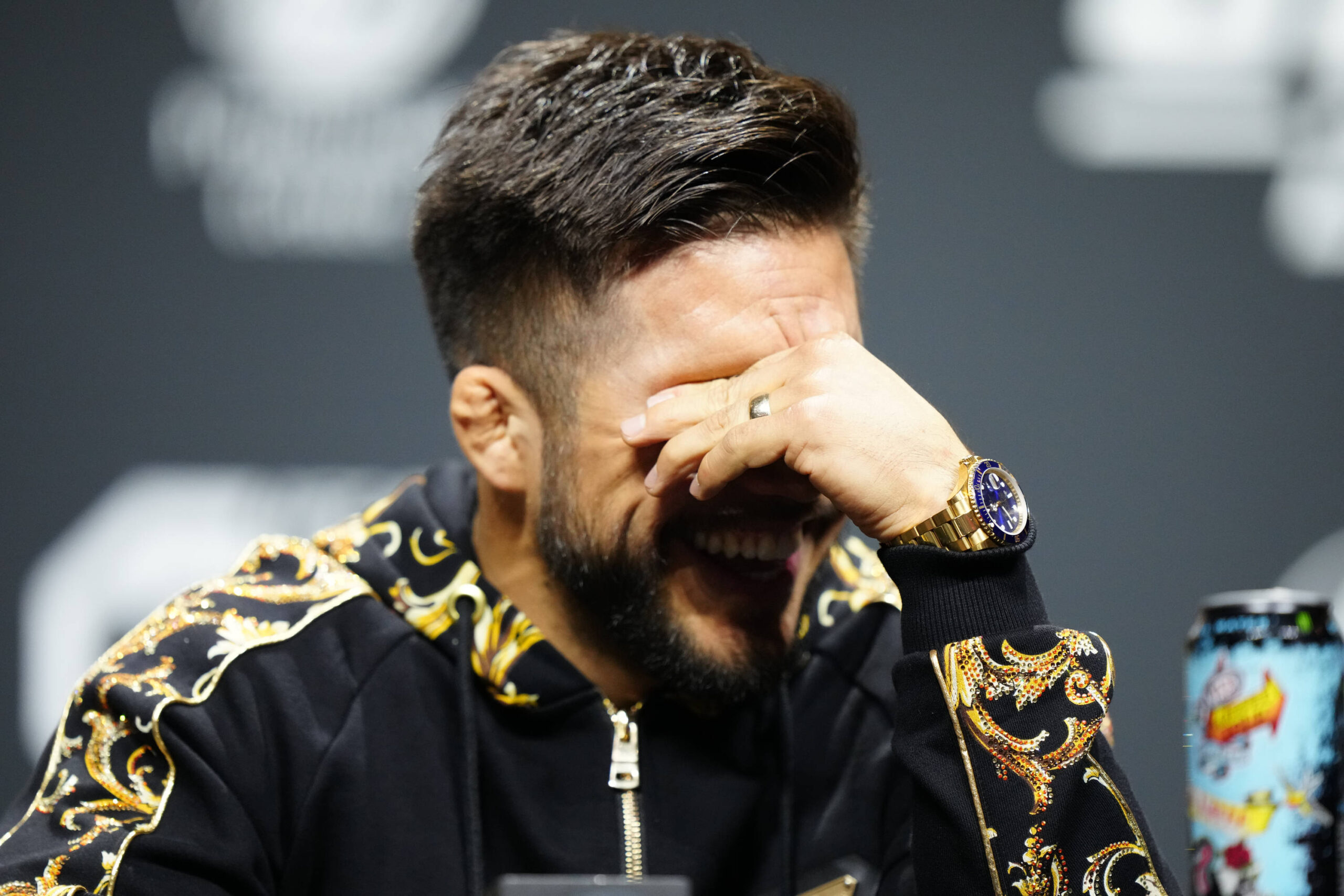 May 4, 2023, Newark, NJ, NEWARK, NJ, United States: Newark NJ - May 4: Henry Cejudo speaks to the press and the fans at UFC288 - Sterling vs Cejudo...