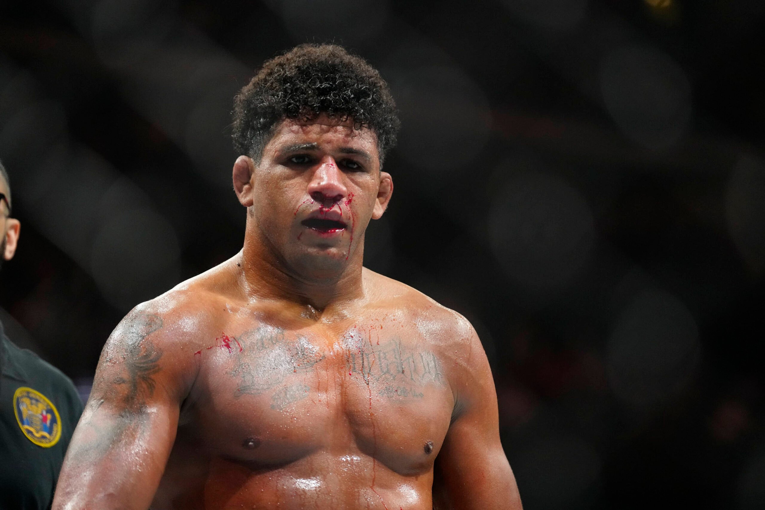 Gilbert Burns reacts after his loss to Belal Muhammad in a Welterweight bout at UFC 288: Sterling v Cejudo in 2023.