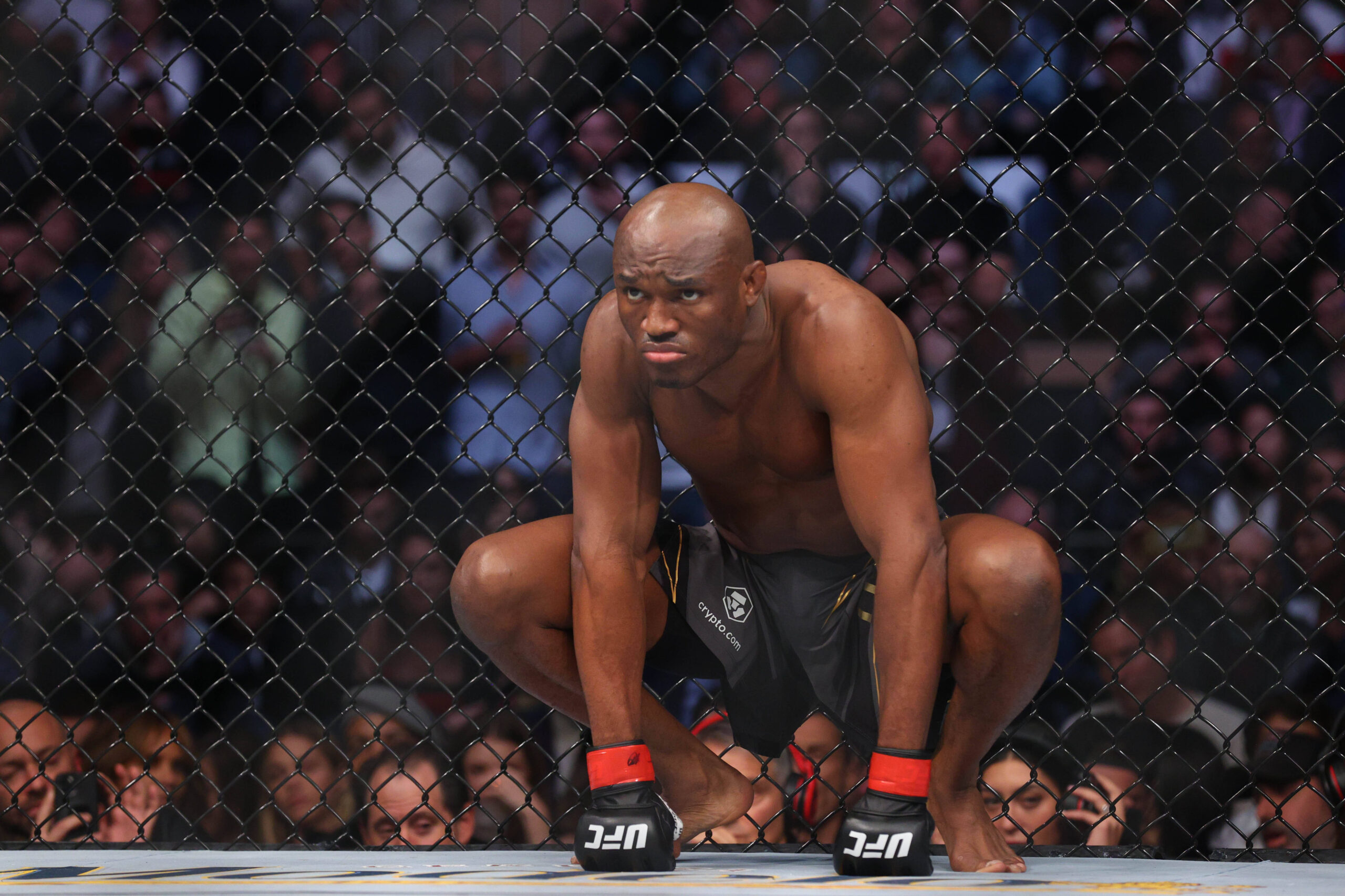 MMA: UFC 268-Usman vs Covington, Nov 6, 2021; New York, NY, USA; Kamaru Usman (red gloves) is introduced before his fight against Colby Covington (...