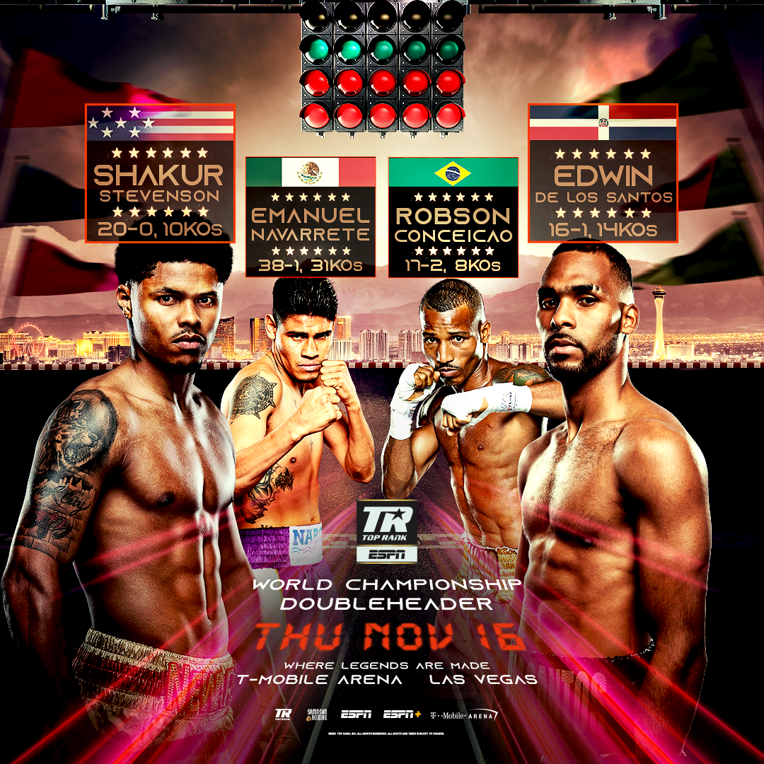 Shakur Stevenson vs. Edwin De Los Santos fight poster.